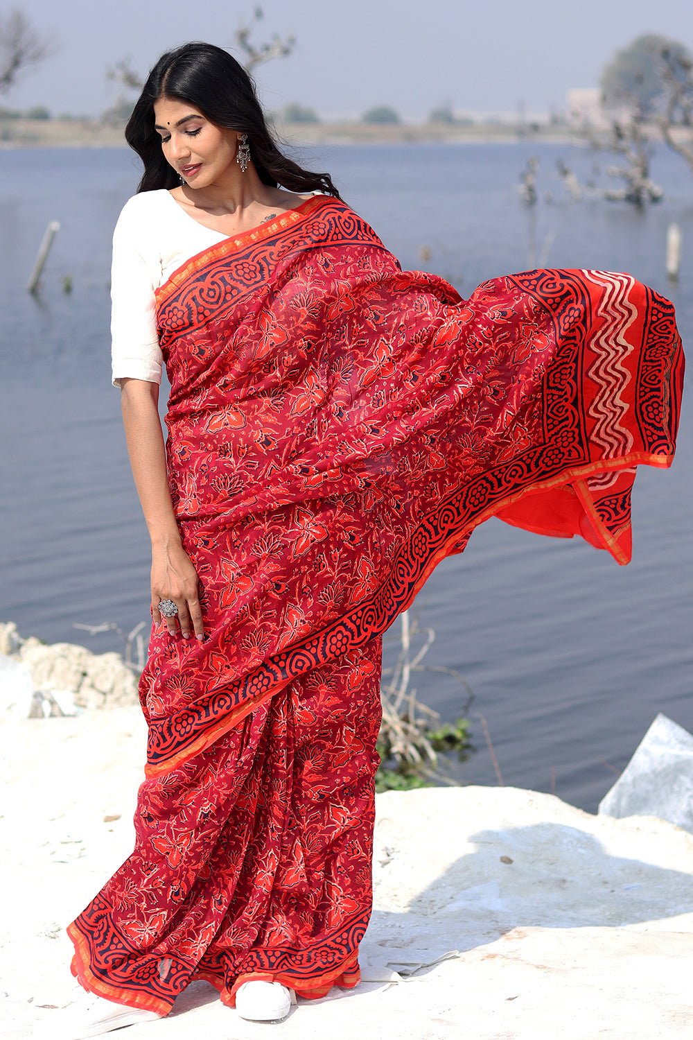 Elegant Dusk & Blush Block Printed Chanderi Saree | Handcrafted Indian Traditional Wear for Weddings & Festive Occasions