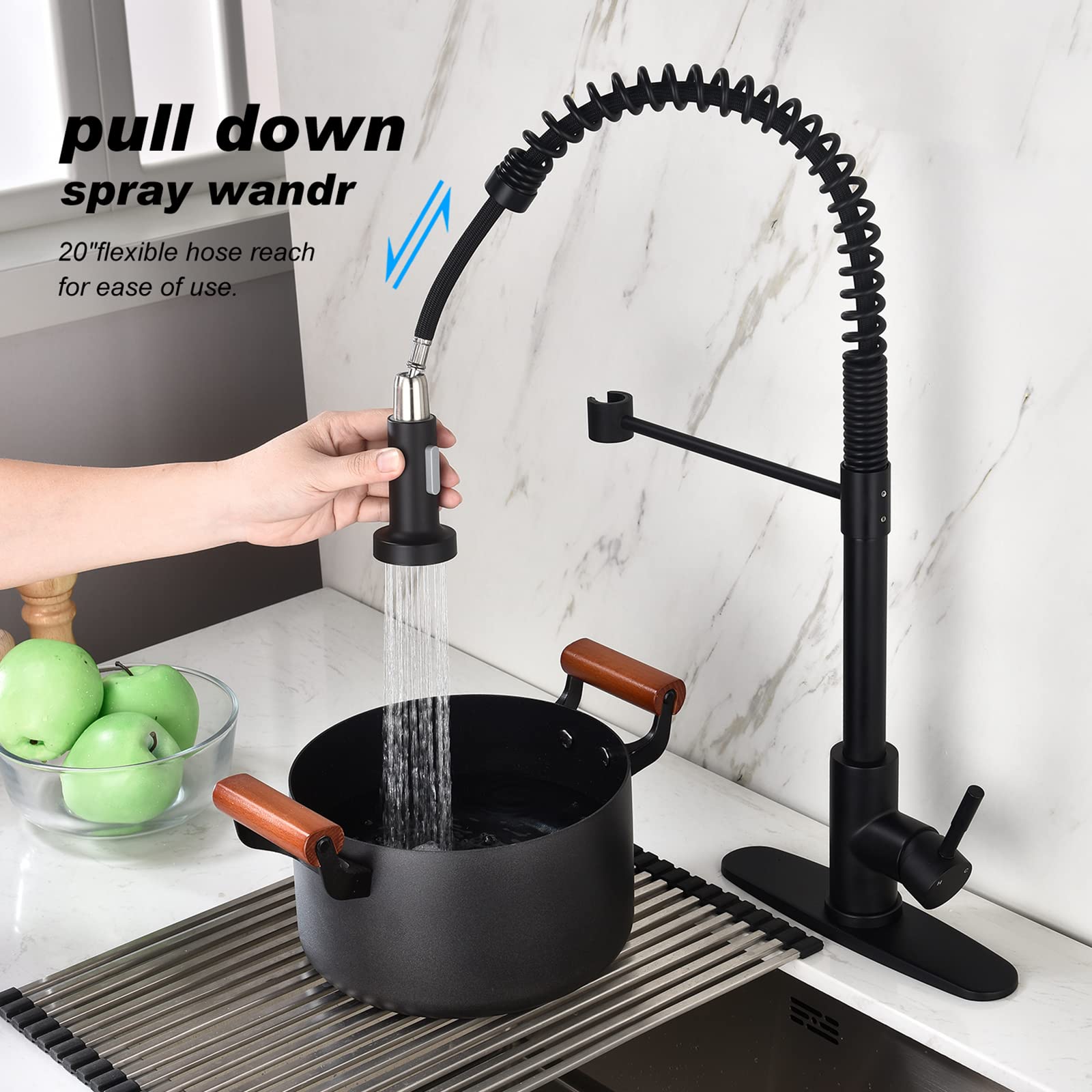 High Arc Single Handle Pull Down Sprayer Kitchen Faucet - Matte Black Stainless Steel Utility Sink Faucet for Kitchen, Laundry, RV & Bar | Perfect for Modern Homes, Commercial Use & Outdoor Applications