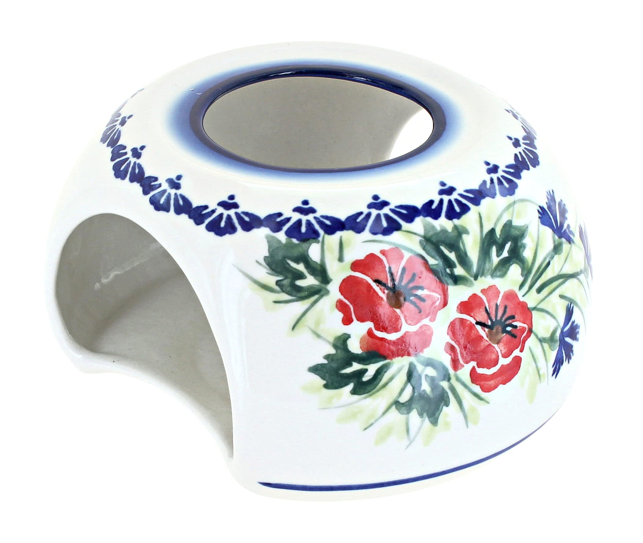 Blue Rose Polish Pottery Cherry Red Bouquet Teapot Warmer - Handmade Ceramic Tea Warmer for Home, Kitchen & Gift - Perfect for Afternoon Tea, Coffee, and Hot Beverage Serving