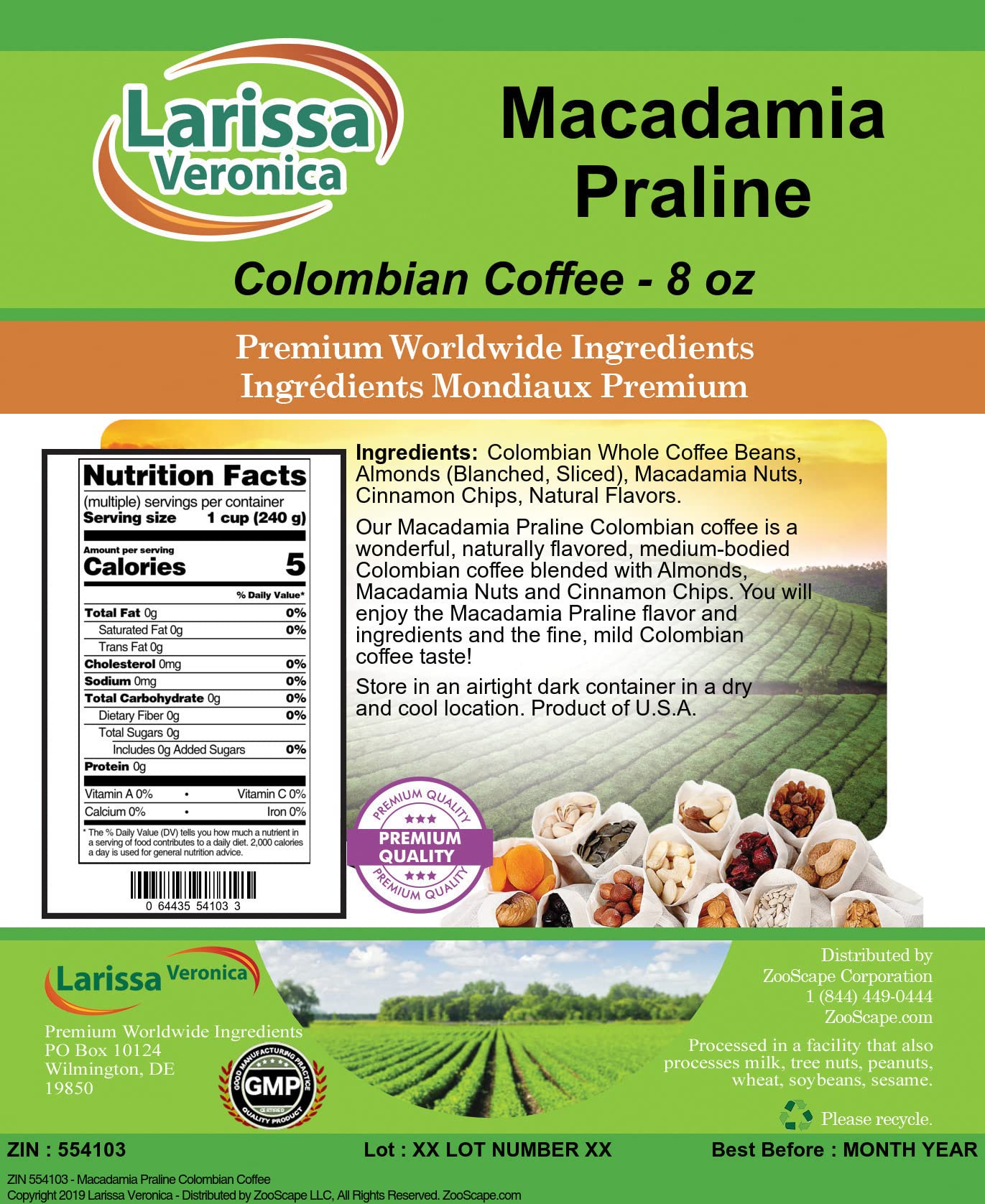 Premium Macadamia Praline Flavored Colombian Coffee Beans - Gourmet Whole Bean Coffee, Naturally Flavored, 8 oz Bag - Perfect for Home Brewing, Office Use & Gift Giving