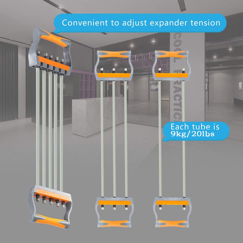 TOCO FREIDO Adjustable Chest Expander - 5 Resistance Tubes for Arm Strength Training, Home Gym Equipment for Muscle Building & Fitness | Perfect for Home Workouts, Strength Training & Physical Therapy