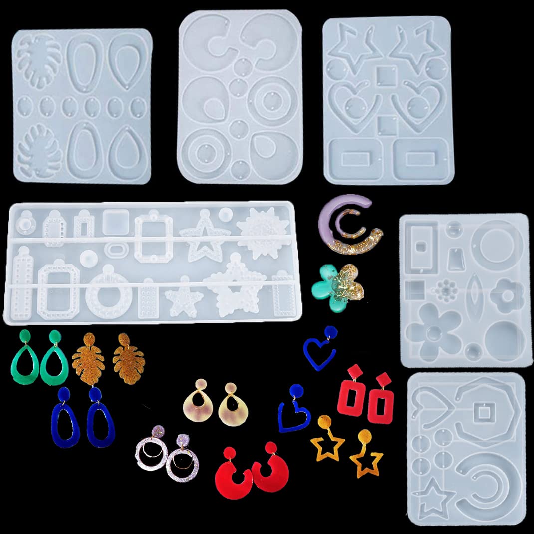 iSuperb 6-Piece Epoxy Resin Earring and Pendant Silicone Molds Set with Holes - DIY Jewelry Making Kit for Crafters, Perfect for Handmade Earrings, Necklaces & Resin Art Projects (Great for Gifts & Home Decor)