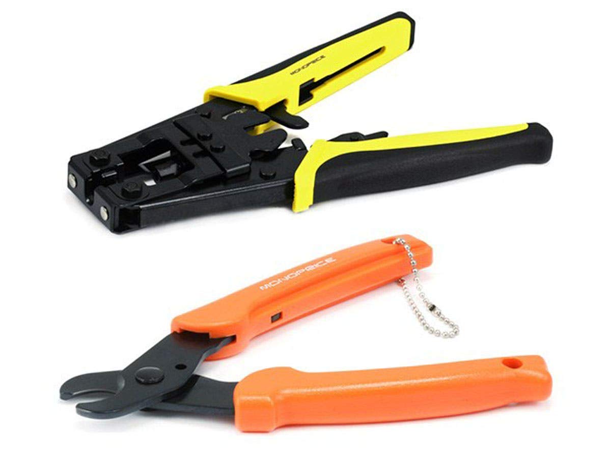 Monoprice Professional Networking Tool Kit - RJ45 Crimp Tool, Punch Down Tool, Cable Cutter & Stripper, Ethernet Plugs, LAN Cable Tester for Network Installation & Repair | Perfect for IT Technicians & Home Networking Setup