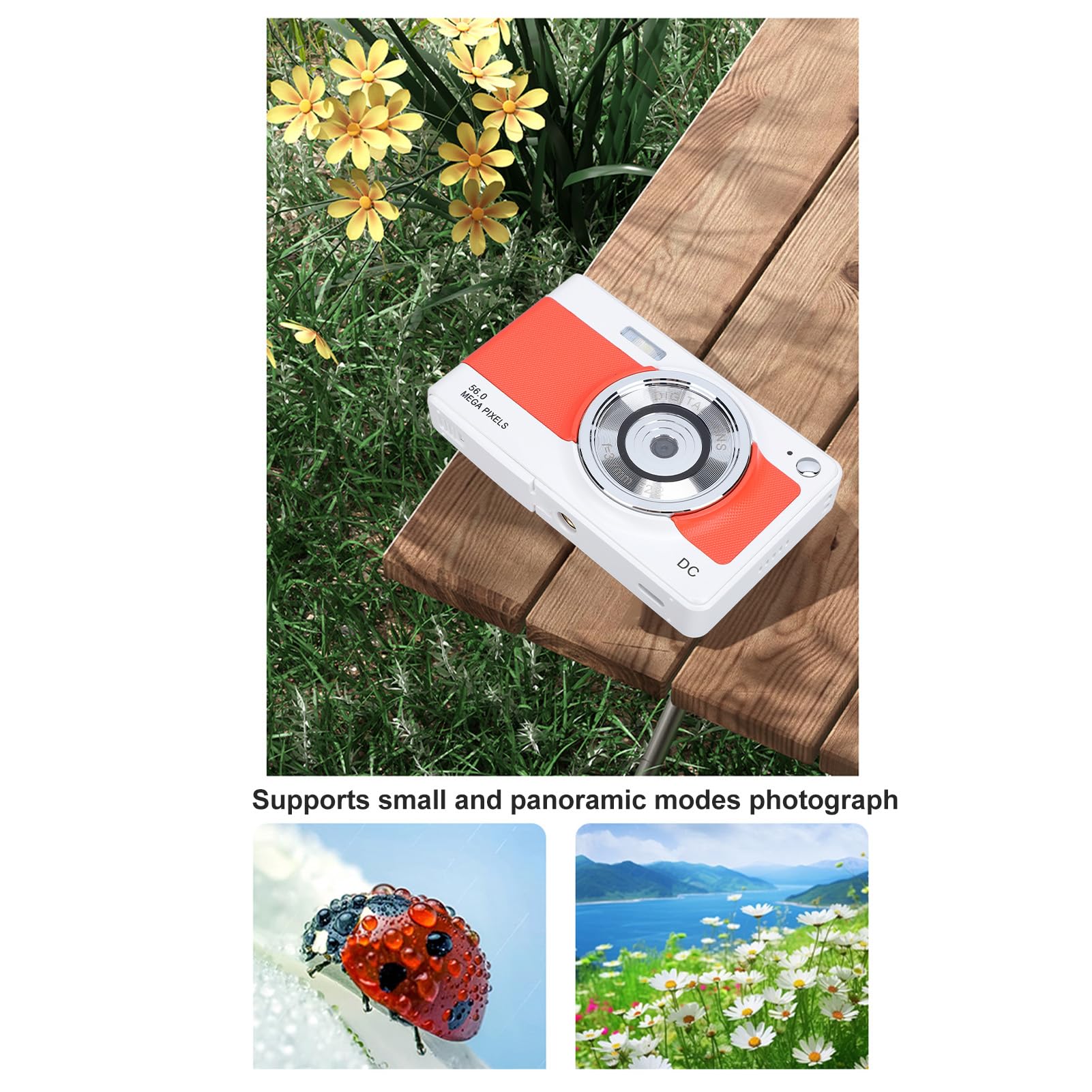 56MP Digital Camera FHD 1080P with 8X Zoom & Anti-Shake - Compact Point and Shoot Camera for Teens, Kids, Seniors & Beginners (White/Orange) - Perfect for Travel, Vlogging, Birthday Gifts & Everyday Photography