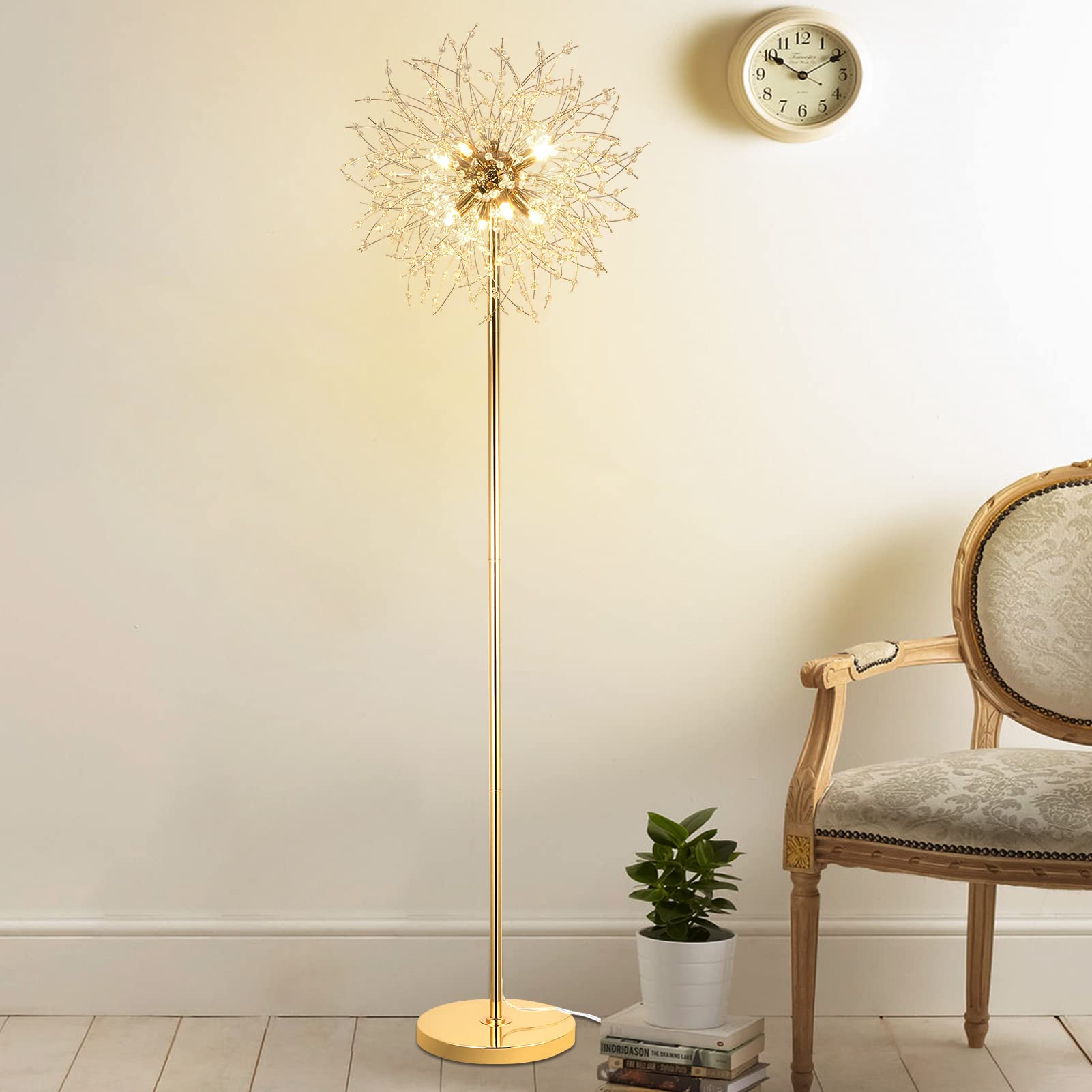 69 Inch Crystal Floor Lamp - Modern LED Standing Lamp with K9 Crystal, Gold Finish Metal Tall Pole Lamp with Foot Switch for Living Room, Bedroom, Office | Elegant Lighting for Home Decor, Reading Nook & Cozy Spaces