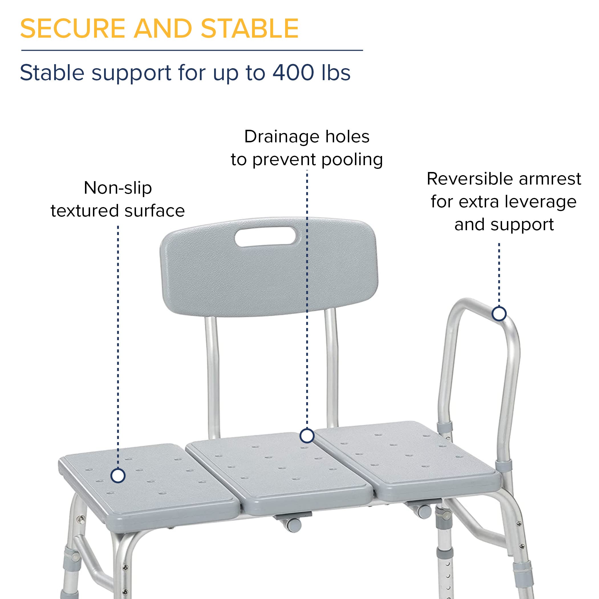Drive Medical 12011KD-1 Adjustable Height Bathtub Transfer Bench & 11148-1 Folding Steel Bedside Commode Chair - Shower Safety and Portable Toilet Solution for Elderly, Disabled, and Post-Surgery Care at Home