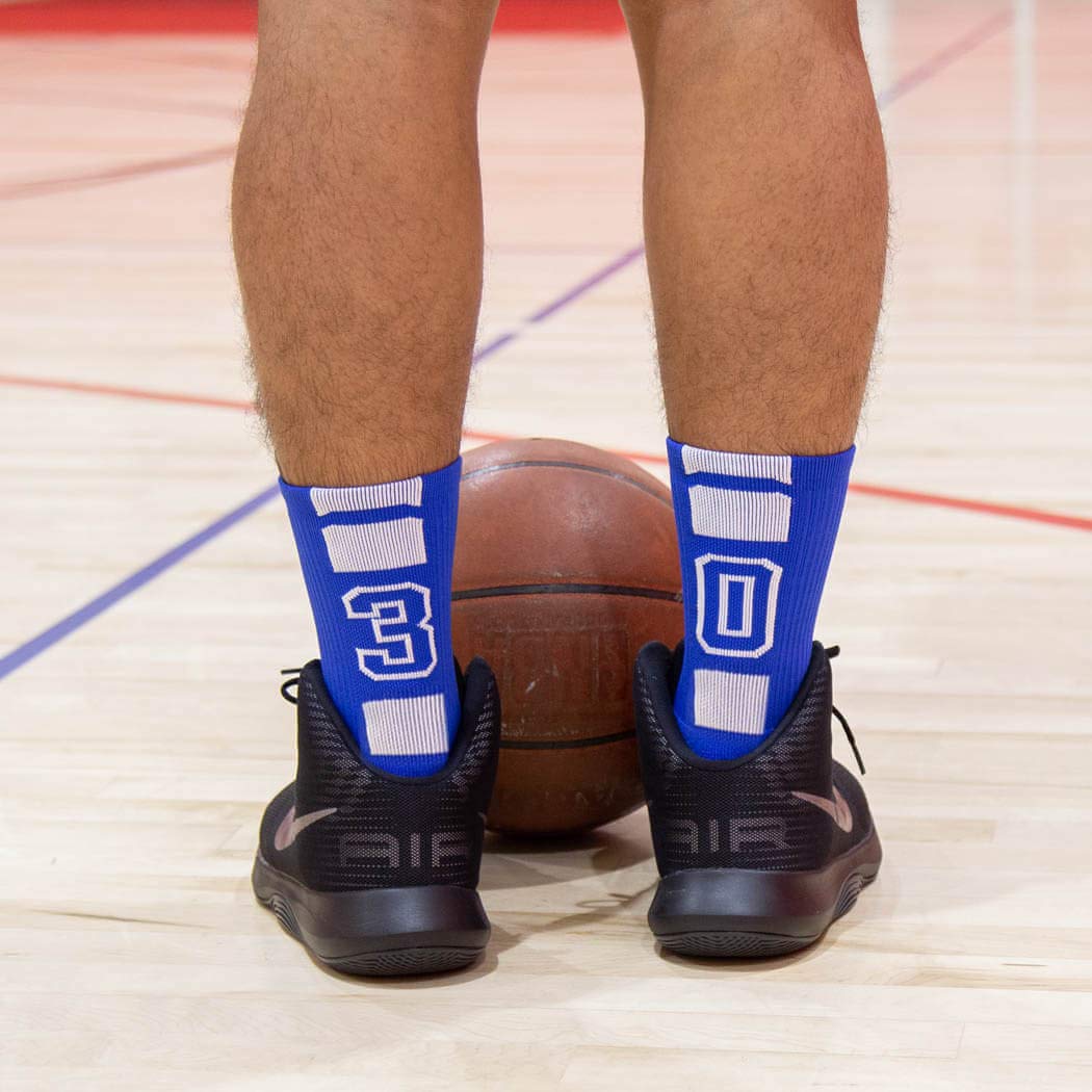 Custom Team Number Crew Socks for Youth & Adults - Athletic Sports Socks in Blue | Personalized with Your Chosen Number | Perfect for Basketball, Soccer & Team Sports