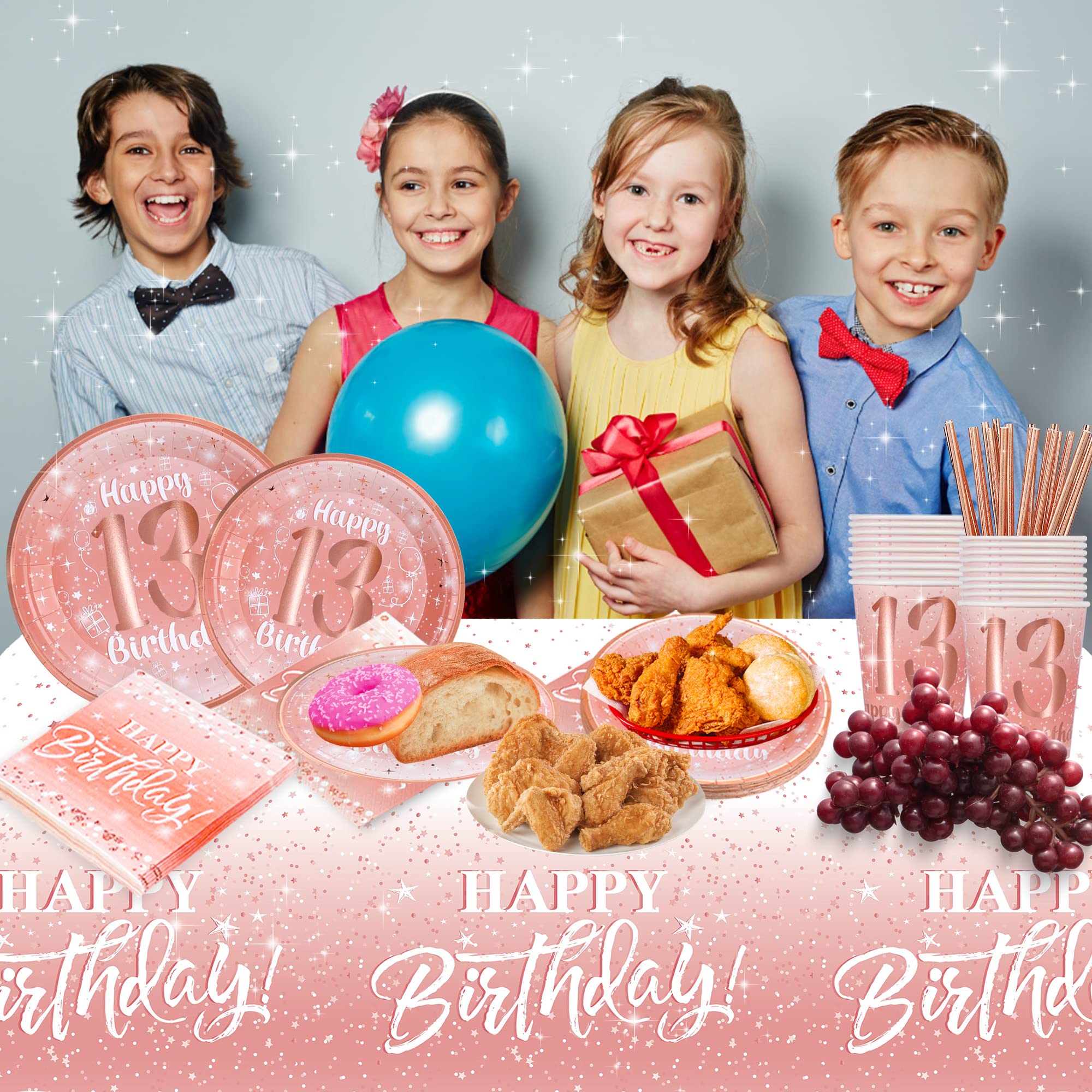 13th Birthday Party Decorations for Girls - Rose Gold Happy Birthday Banner, Balloons & Plates Set (13 Count) | Perfect for Teen Birthday Parties, Sweet 16 Decor & Special Celebrations