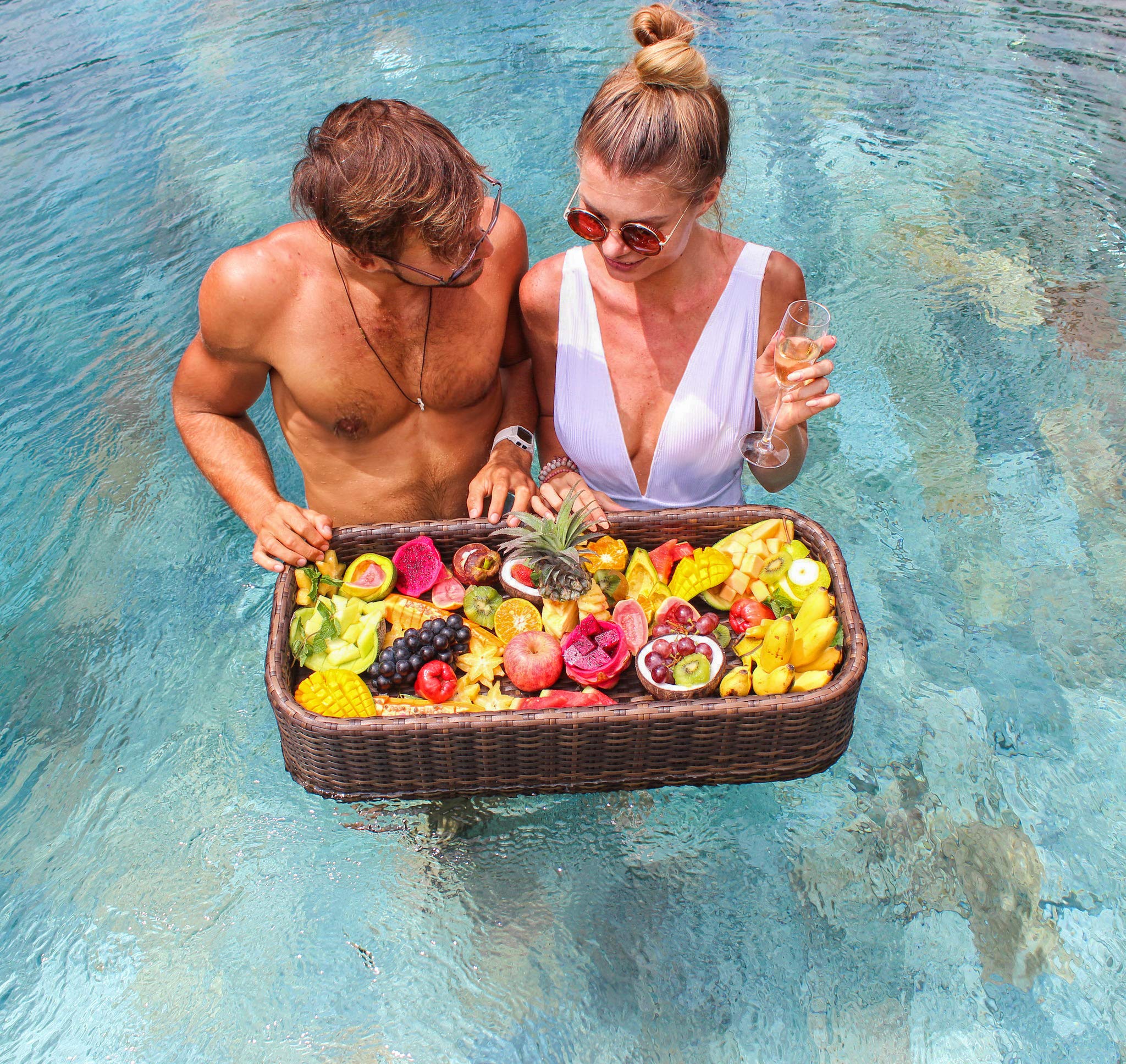 Premium Floating Pool Tray - Waterproof Serving Tray for Drinks & Food - Ideal for Swimming Pools, Spas, Beach Parties & Lakeside Gatherings - Durable Brown Floating Table for Adults - Perfect for Cocktails, Snacks & Poolside Dining