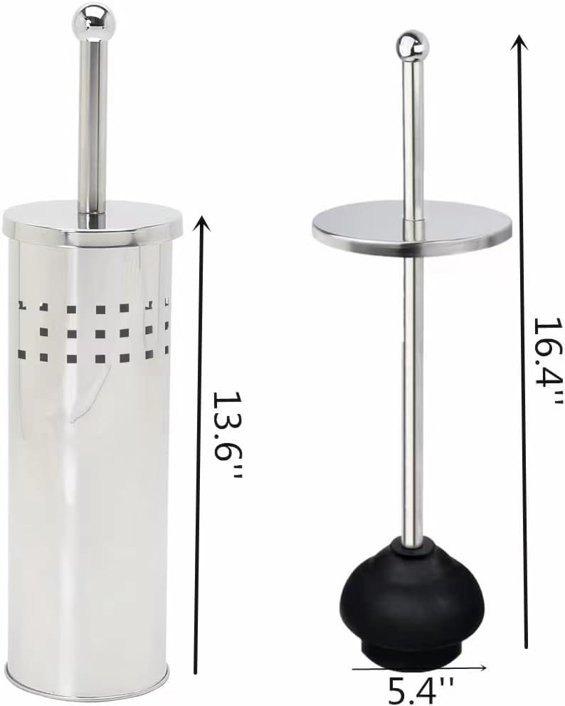 Heavy Duty Metal Toilet Plunger with Holder - Chrome Bathroom Plunger Caddy with Drip Cup Stand for Deep Cleaning | Perfect for Home, Office & RV Bathrooms