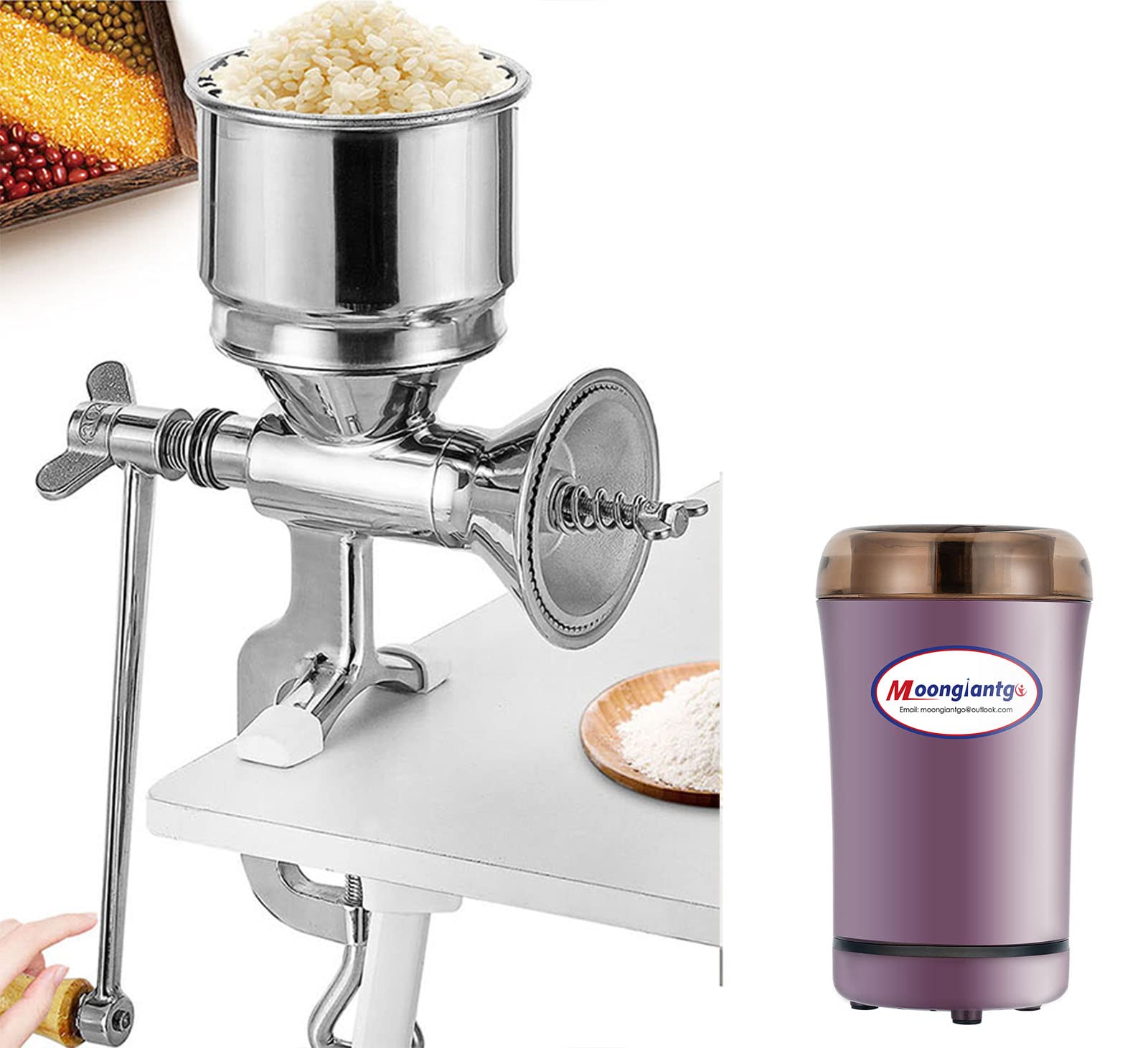 Moongiantgo Hand Grain Mill & Mini Grinder Machine - Manual Wheat Grinder, Corn Mill, Coffee Bean Grinder for Home Kitchen, Camping & Emergency Preparedness