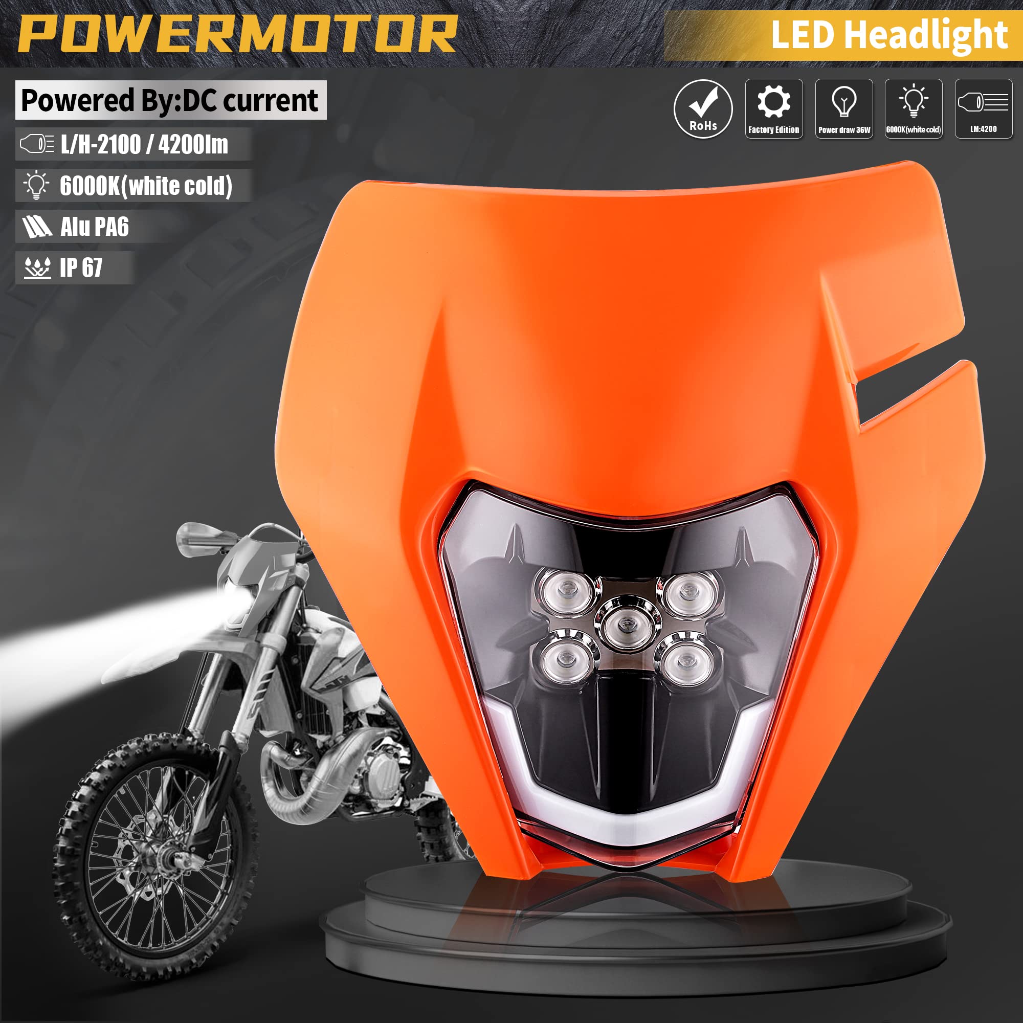 Universal Dirt Bike LED Headlight Kit - High Power Motorcycle Headlamp for Pit Bikes, Enduro, ATV & Off-Road Vehicles | Waterproof & Durable Front Light for Night Riding & Trail Adventures