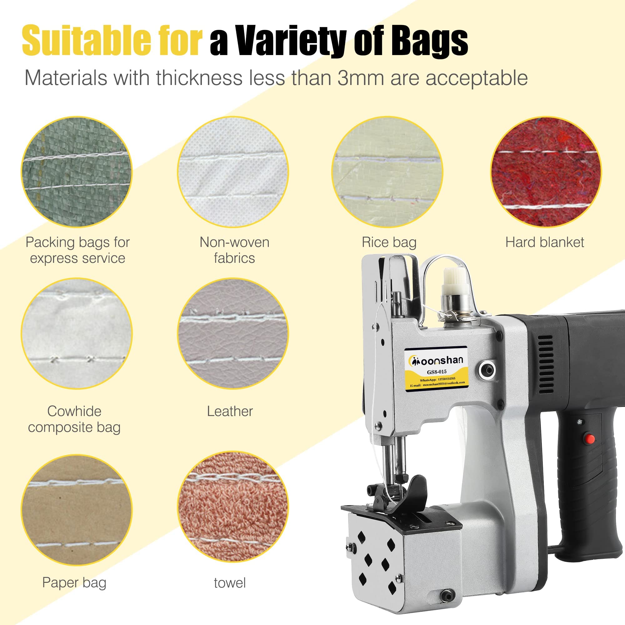 Heavy Duty Bag Closing Machine with 6 Rolls Industrial Sewing Thread - Perfect for Packaging, Shipping & Warehouse Operations
