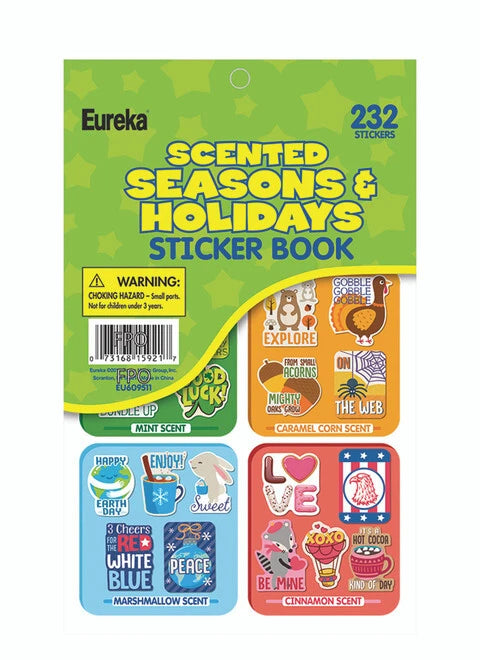 232 Count Seasons & Holidays Scented Sticker Book for Kids - Fun DIY Crafts, Scrapbooking & Party Favors - Christmas, Halloween, Easter, Valentine's Day Activities