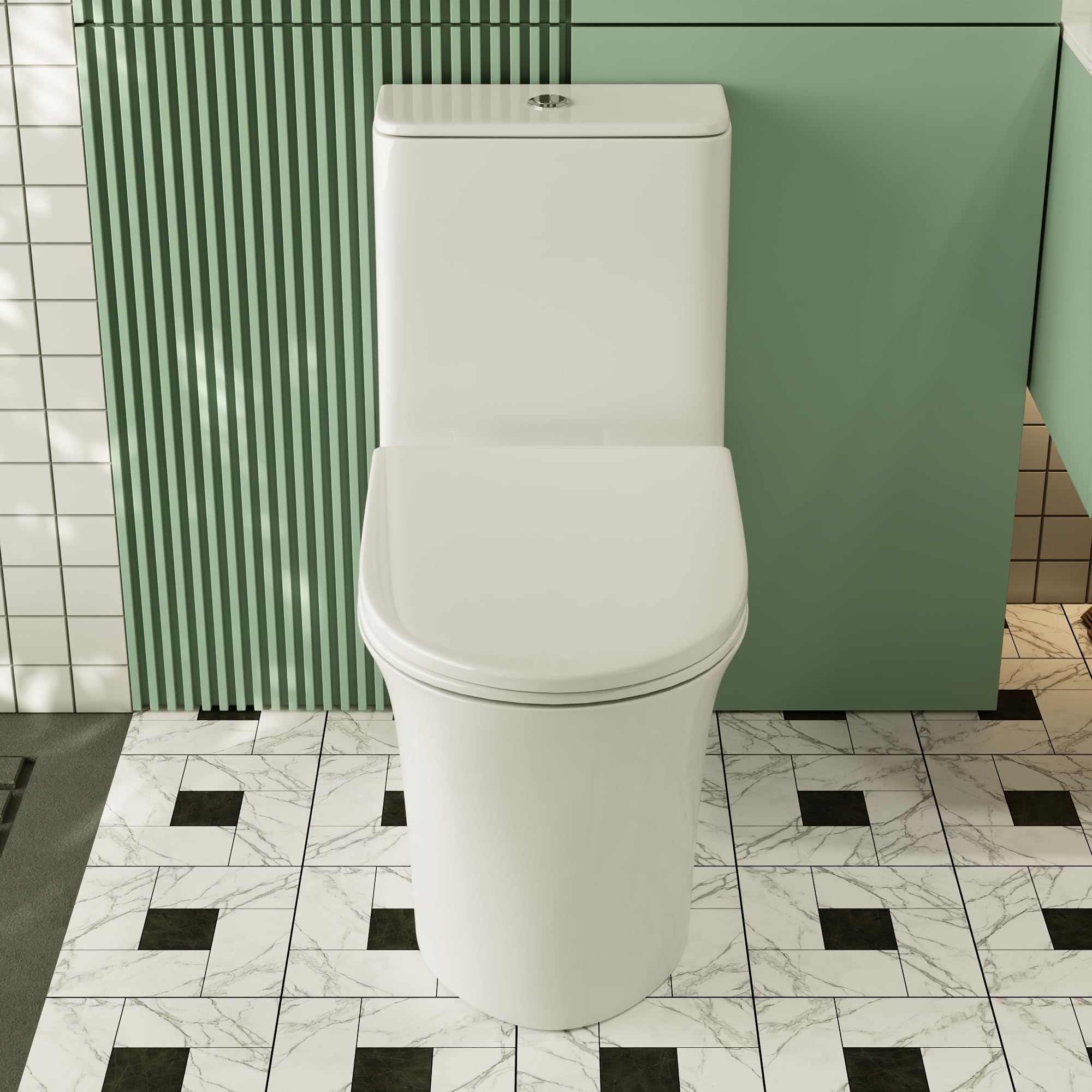 DeerValley Elongated One Piece Toilet with Soft-Close Seat - Dual Flush 1.1/1.6 GPF, 1000g MAP Rating, White Skirted Design, 12