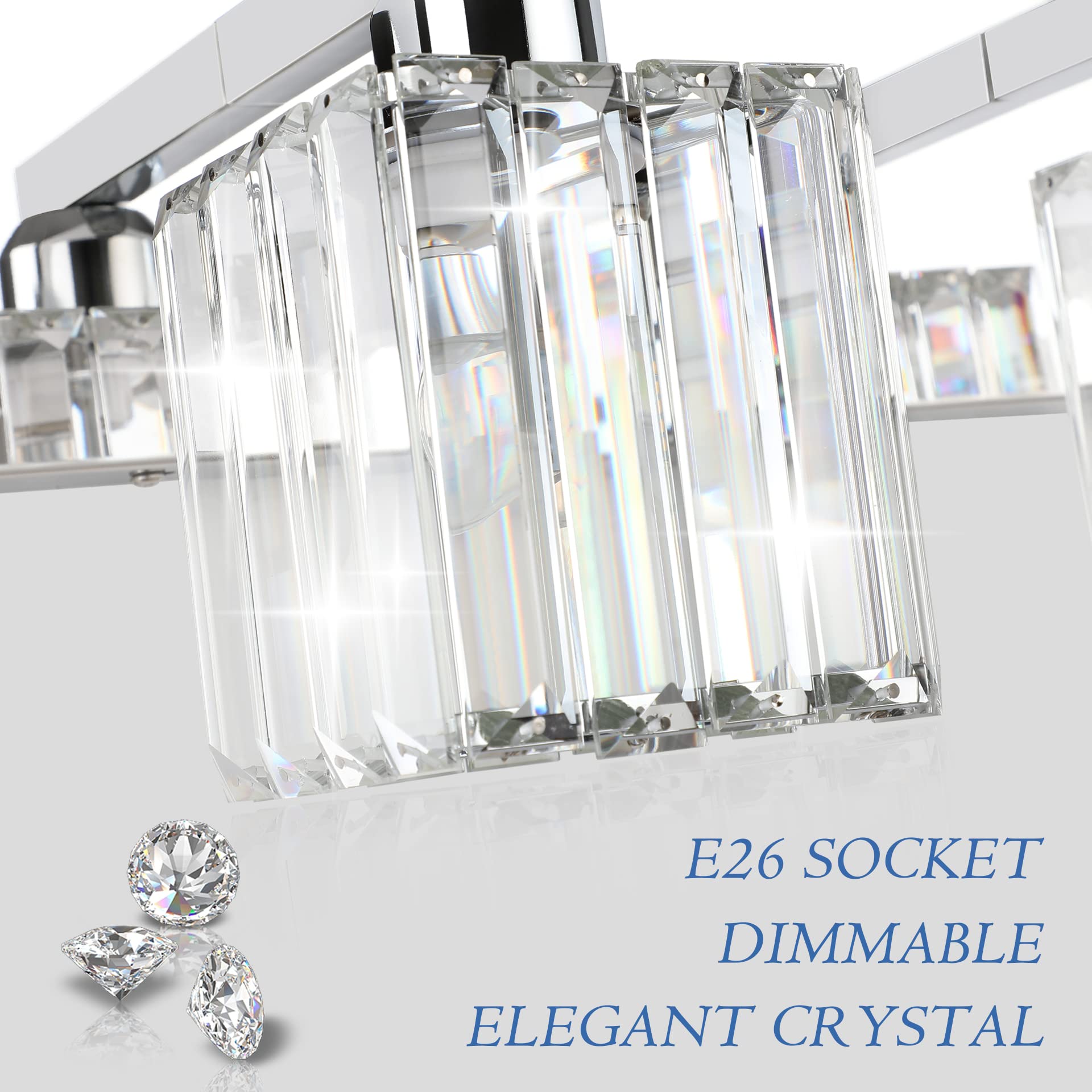 **Aipsun Crystal Chrome Bathroom Vanity Light Fixture - Modern LED Bathroom Lighting for Mirror, Sink, or Makeup Area (Bulb Not Included)**