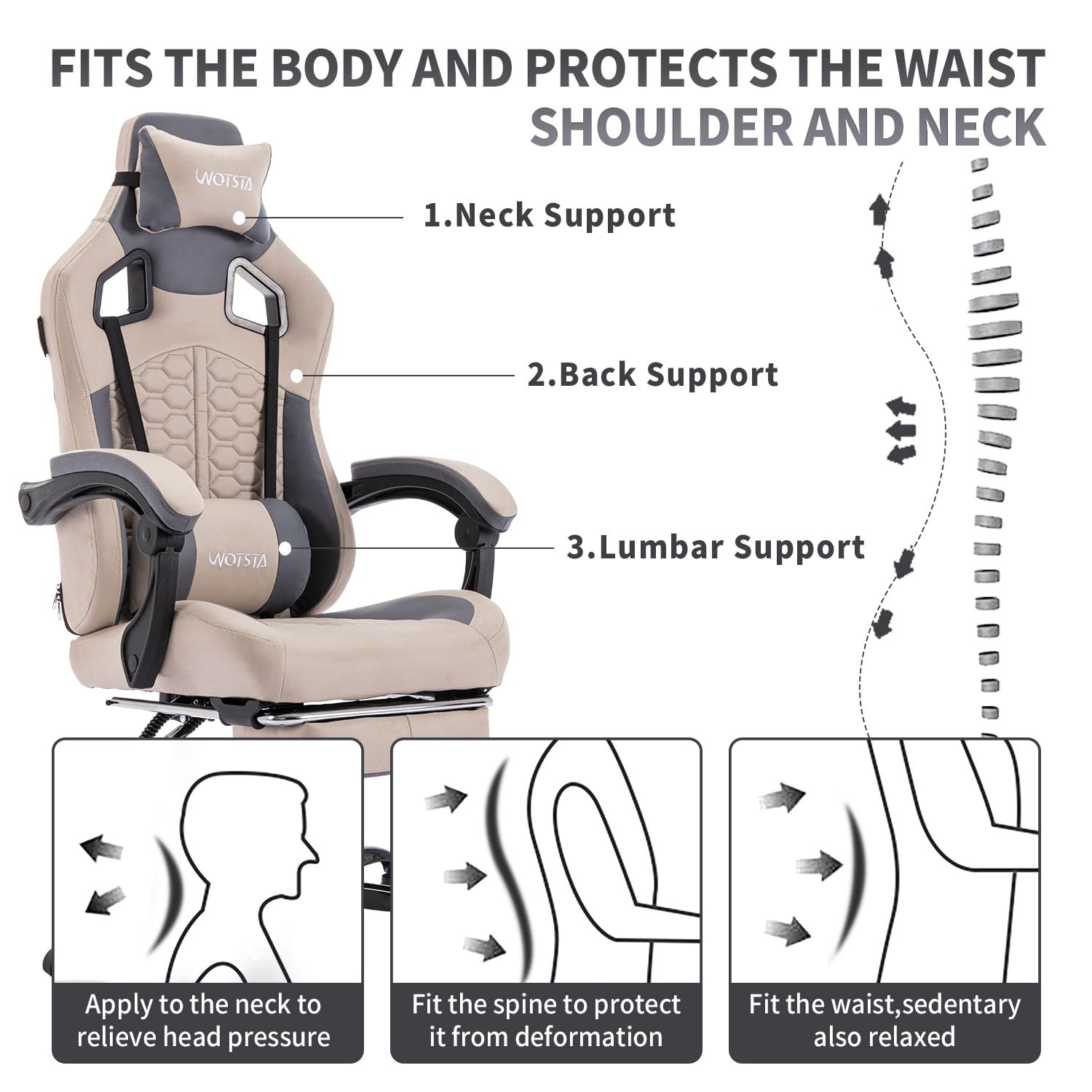 Premium Ergonomic Gaming Chair with Massage & Footrest - High Back PVC Leather, Lumbar Support & Adjustable Headrest - Supports 300LBS - Perfect for PC Gaming, Office Work & Home Theater (Grey)