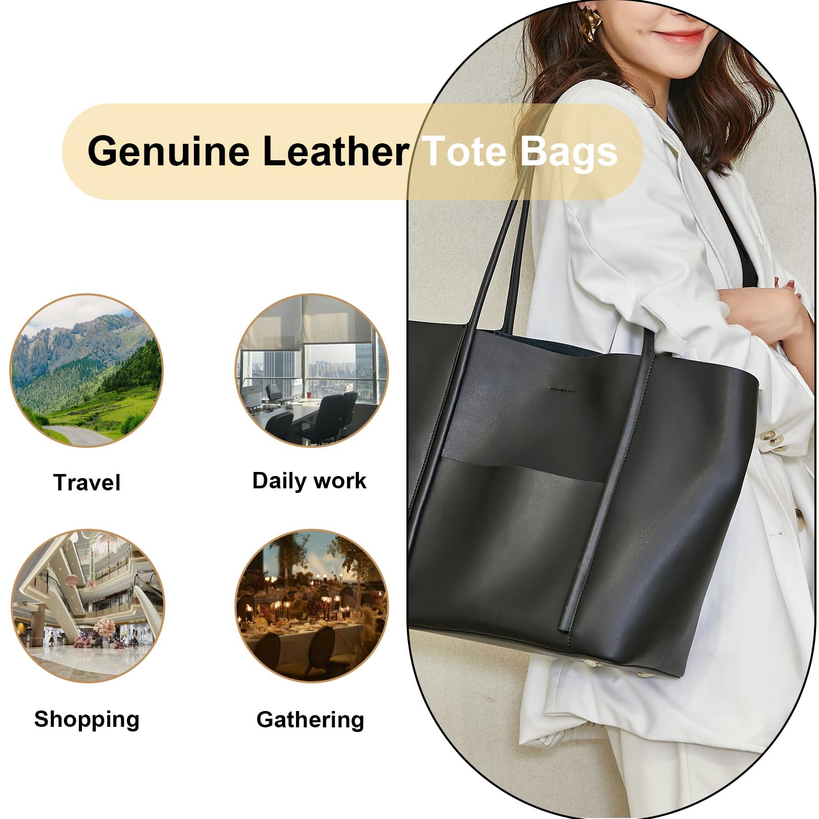 Premium Genuine Leather Tote Bags for Women - Spacious Large Capacity Work Bag, Stylish Top Handle Shoulder Purse | Perfect for Office, Travel & Everyday Use