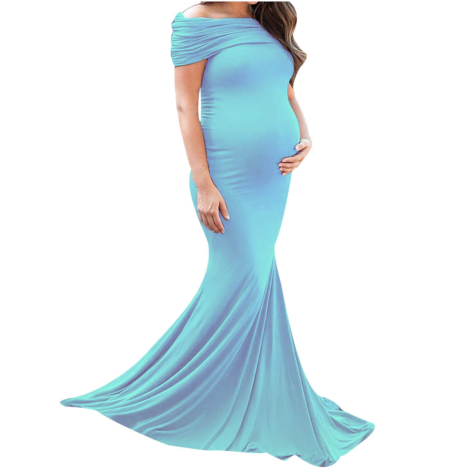 Elegant Black Maternity Dress for Women - Off Shoulder Long Maxi Dress for Pregnancy Photoshoot & Special Occasions | Perfect for Maternity Photos, Baby Showers & Evening Events