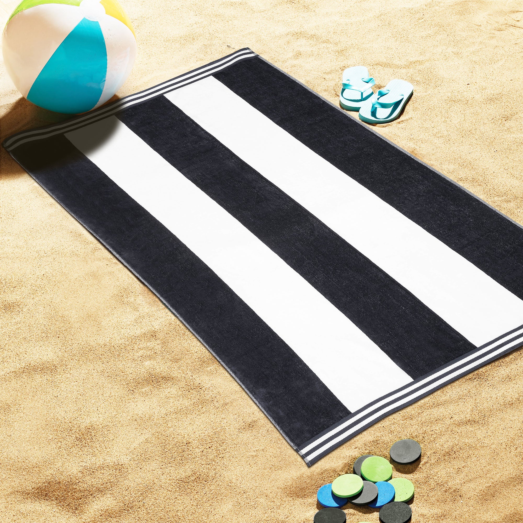 Premium Cabana Stripe Oversized Cotton Beach Towel Set of 2, 4, or 6 - Soft, Absorbent & Quick-Drying for Pool, Beach, Vacation & Spa Use