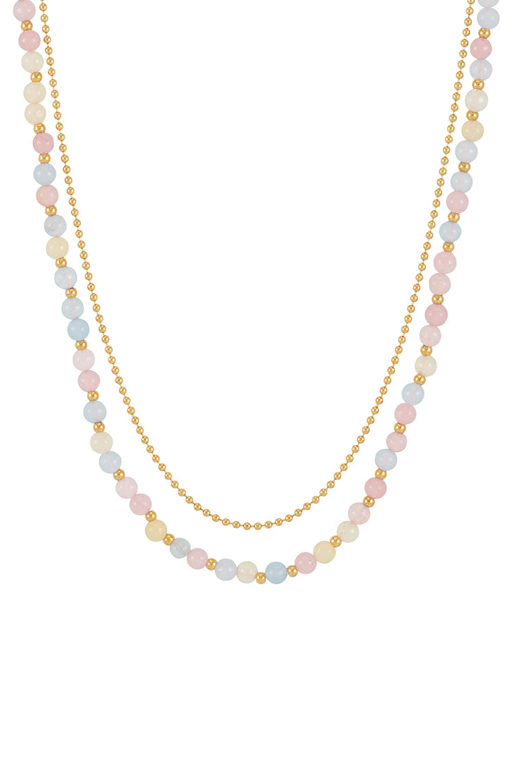 Pastel Multi Gemstone Double Layer Necklace for Women, Elegant Boho Jewelry Gift for Her - Perfect for Weddings, Parties & Everyday Wear
