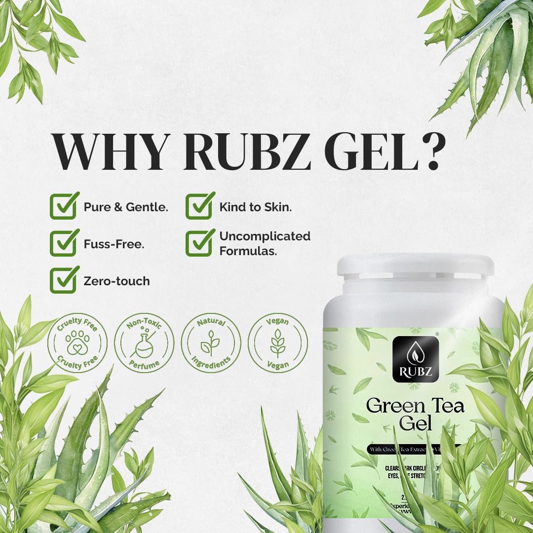 Rubz Green Tea Gel 1 Kg - Natural Moisturizing Gel for Face, Body & Hair | Multipurpose Beauty Treatment for Acne Scars & Glowing Skin | Spa, Salon & At-Home Skincare Routine