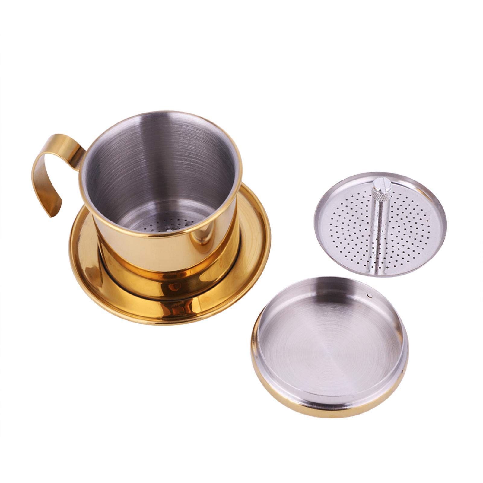 Premium Stainless Steel Vietnamese Coffee Maker - Portable Phin Filter Dripper for Authentic Vietnamese Iced Coffee - Ideal for Home, Office & Travel (Gold)