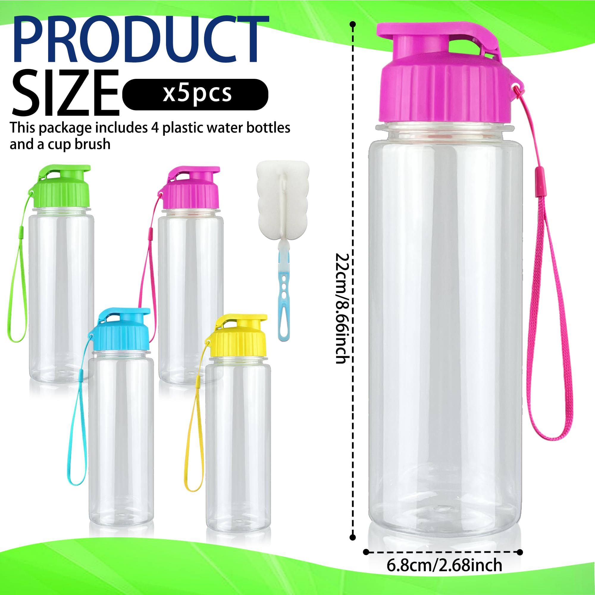4-Pack 19oz Plastic Water Bottles with Handle Strap - BPA-Free Large Sport Drink Bottles for Gym, School, Outdoor Activities | Perfect for Cycling, Camping, Fitness & Classroom Use