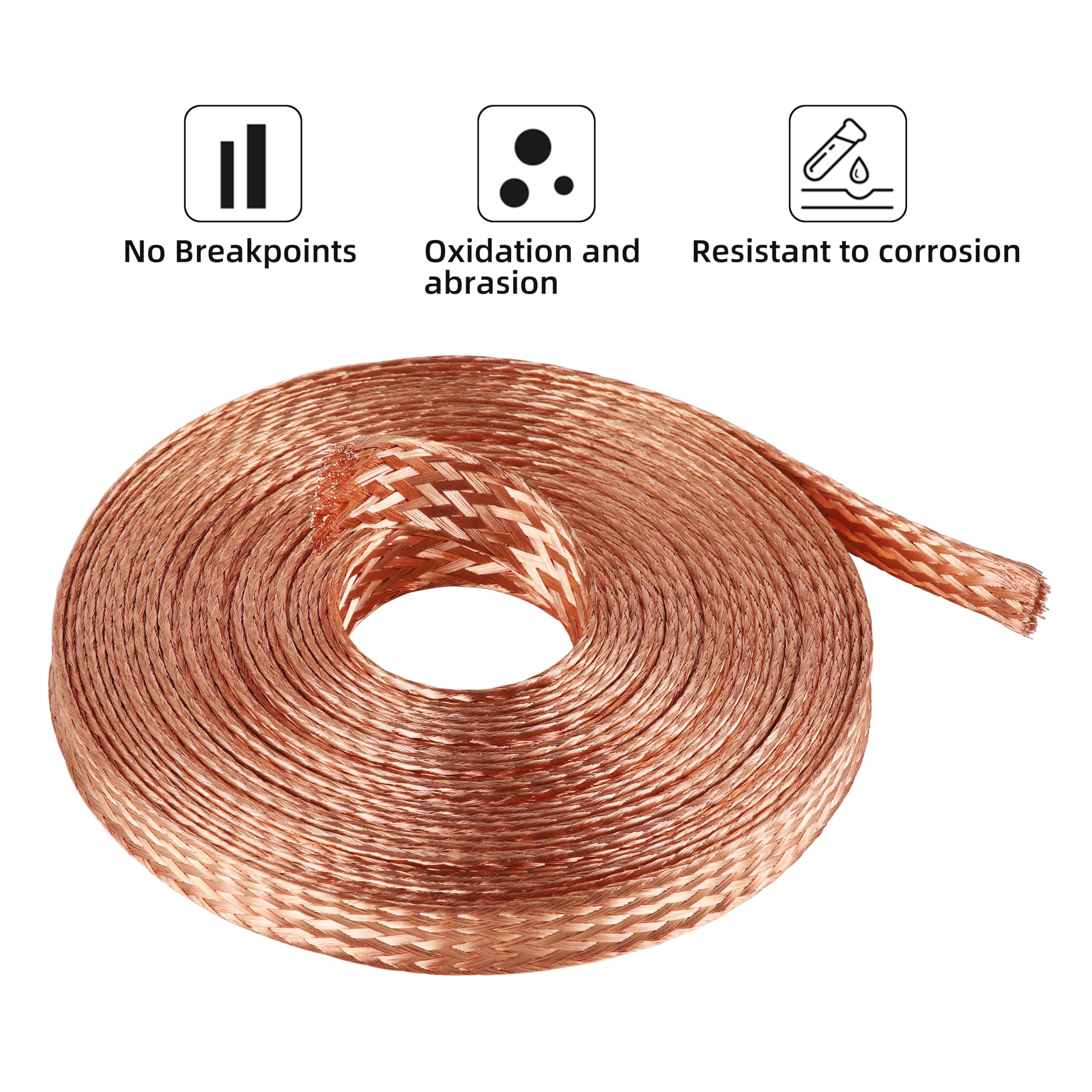 10FT Flat Copper Braid Grounding Cable - 5/8