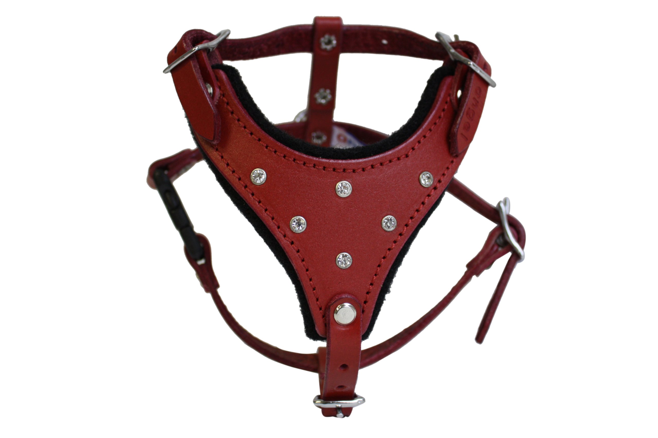 **Angel Malibu Small Red Bling 100% Genuine Top Grain Leather Dog Harness - Adjustable Side Release Buckle, Size SM for Dogs 15-25 lbs - Perfect for Walking, Training & Fashion Outings**