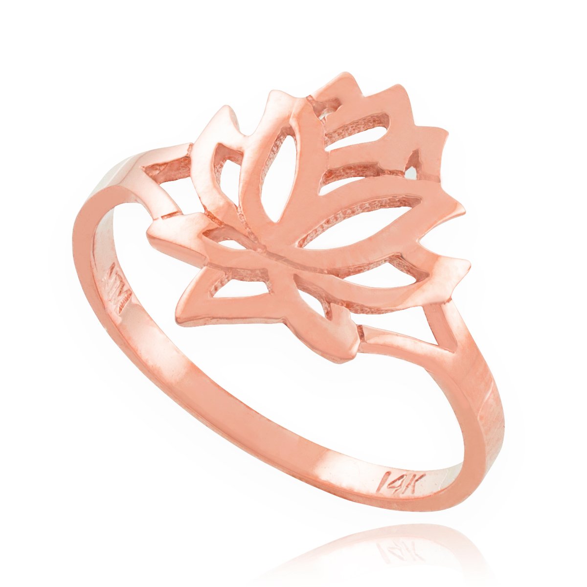 10K Rose Gold Open Lotus Flower Ring for Women - Dainty High Polish Jewelry - Perfect for Weddings, Gifts & Everyday Elegance