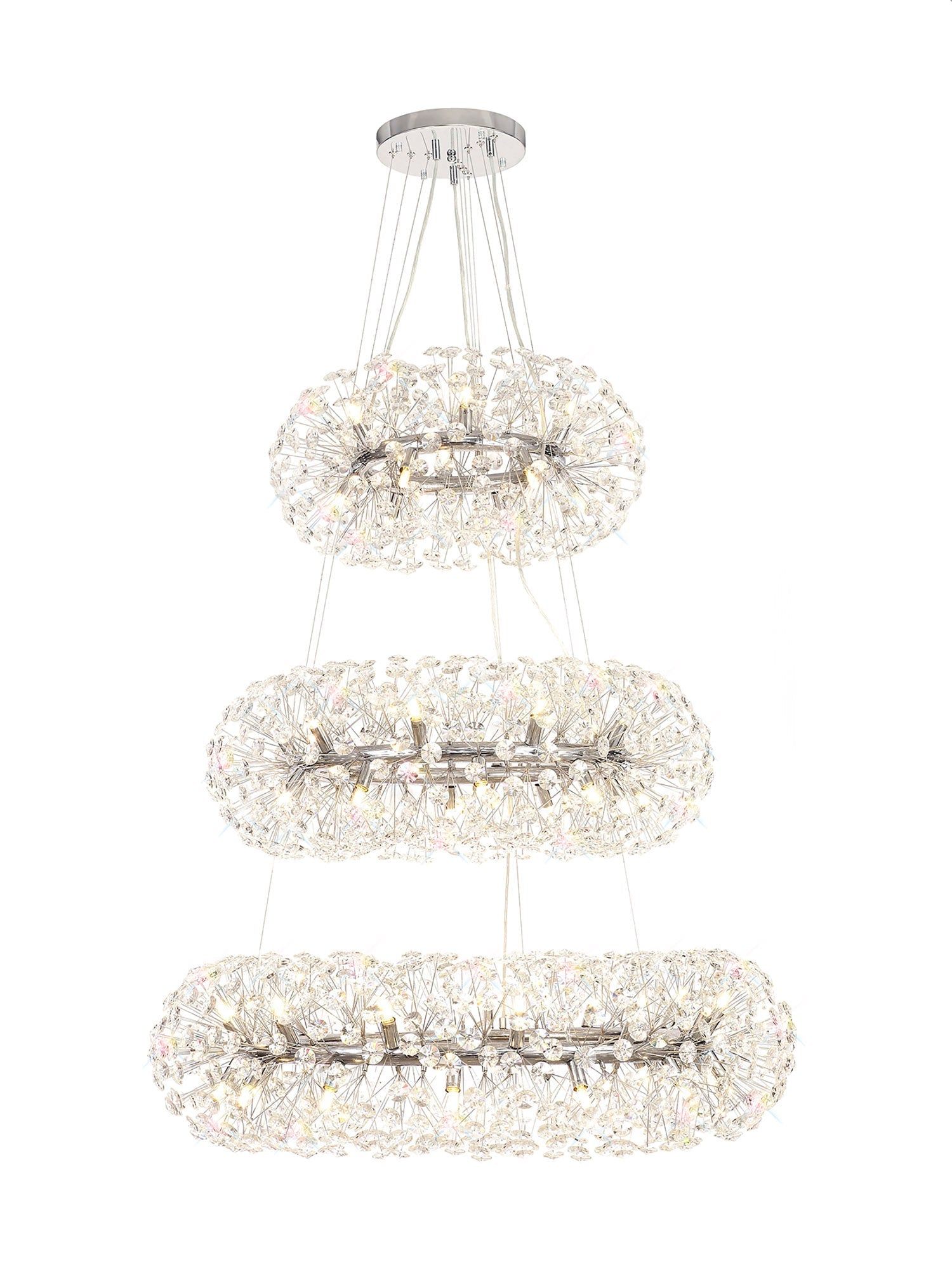 Bellagio 3-Tier Pendant Light Fixture - 58 G9 Bulb Chandelier in Chrome/Gold/Crystal Finish - Perfect for Dining Room, Foyer, or Luxury Home Decor