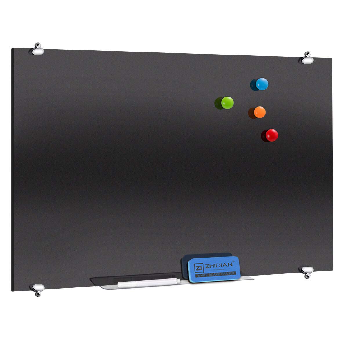 Black Magnetic Glass Dry Erase Board 4x3 Feet - Premium Glass Whiteboard with Black Surface for Office, School & Home Use - Includes 4 Dry Erase Markers & 1 Eraser - Perfect for Presentations, Meetings, Classroom Teaching & Home Organization