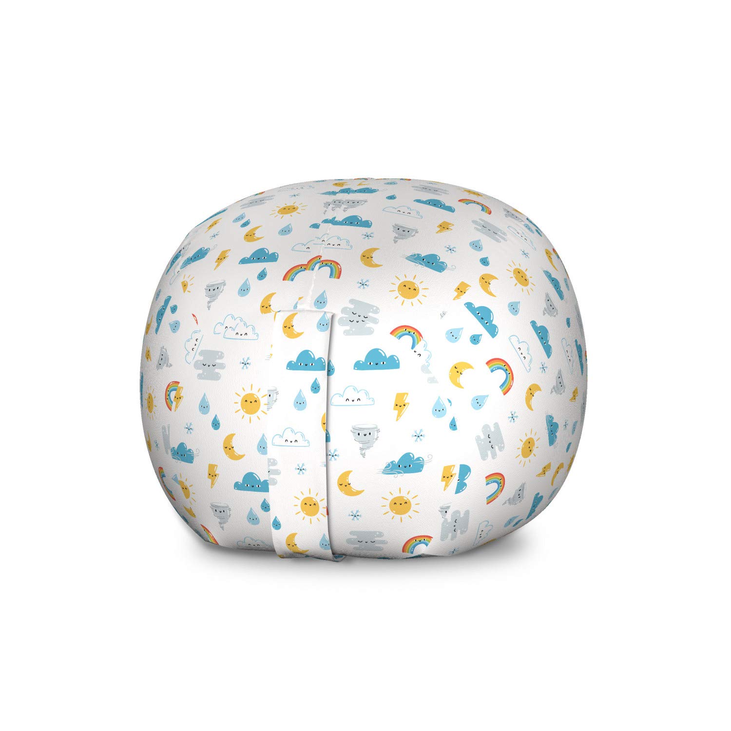 Ambesonne Sun Storage Toy Bag Chair - Funny Weather Clouds Moon Rainbow Print Stuffed Animal Organizer - Washable Large Size Toy Storage Bag in White & Multicolor - Perfect for Kids' Room, Playroom & Nursery Organization