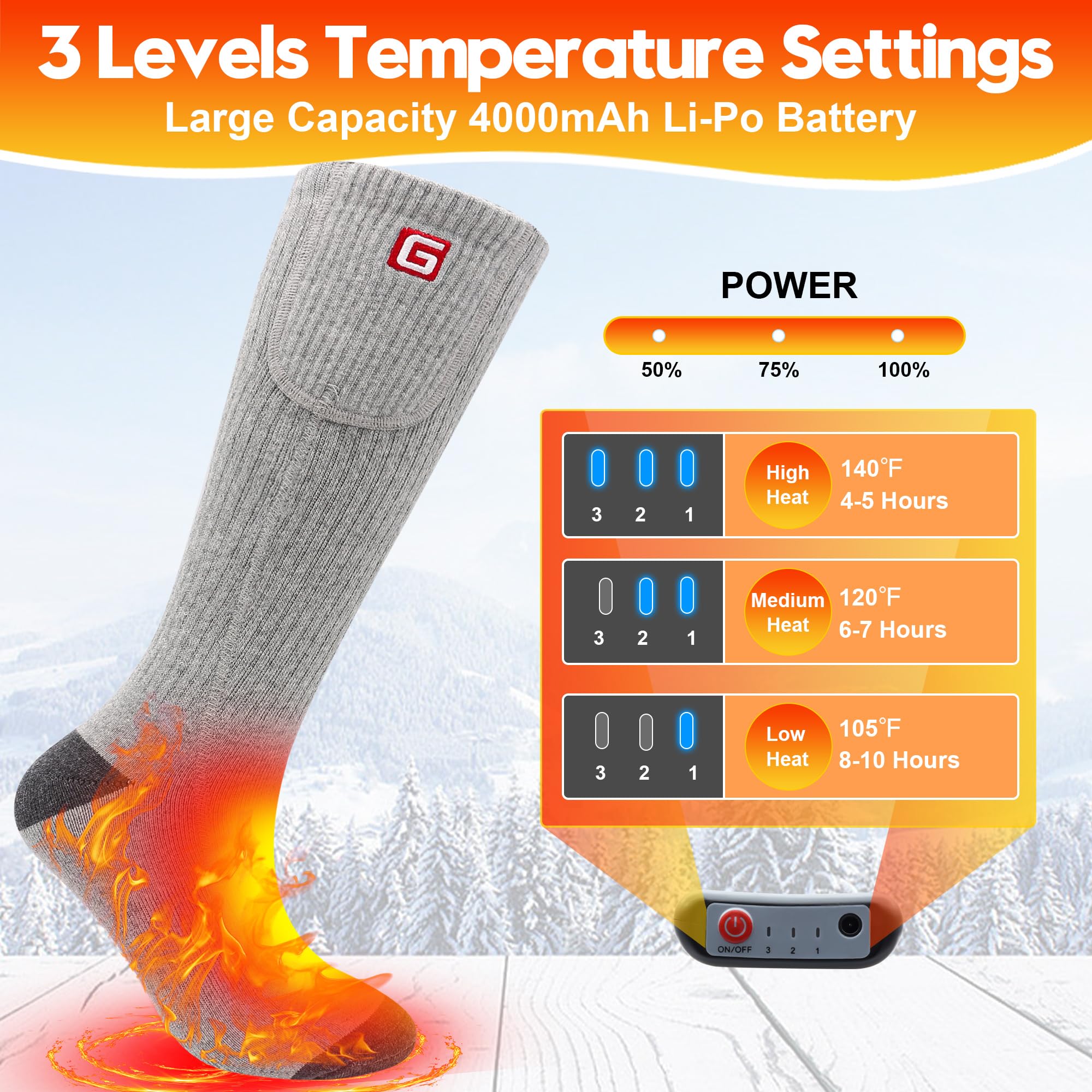 SVPRO Rechargeable Heated Socks for Men & Women - Battery Operated Winter Warm Socks with 3 Heat Settings - Electric Thermal Socks for Hiking, Camping, Skiing, Fishing, Hunting & Mountaineering - Perfect for Outdoor Adventures in Cold Weather