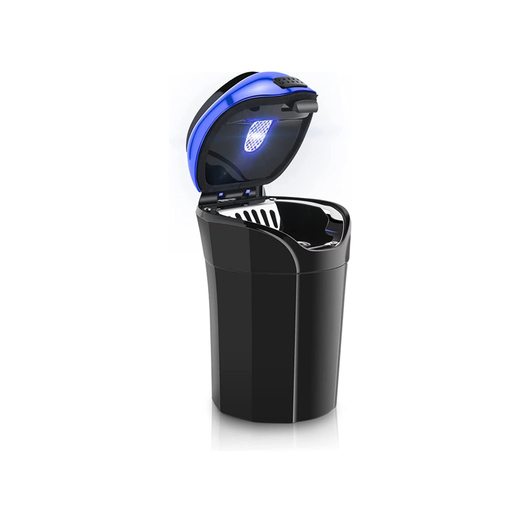 Portable Car Ashtray with Lid - Smell Proof & Smokeless Design, LED Blue Light, Detachable Lighter Holder - Fits Car Cup Holders - Perfect for Vehicles, Home & Office Use While Driving, Working or Relaxing