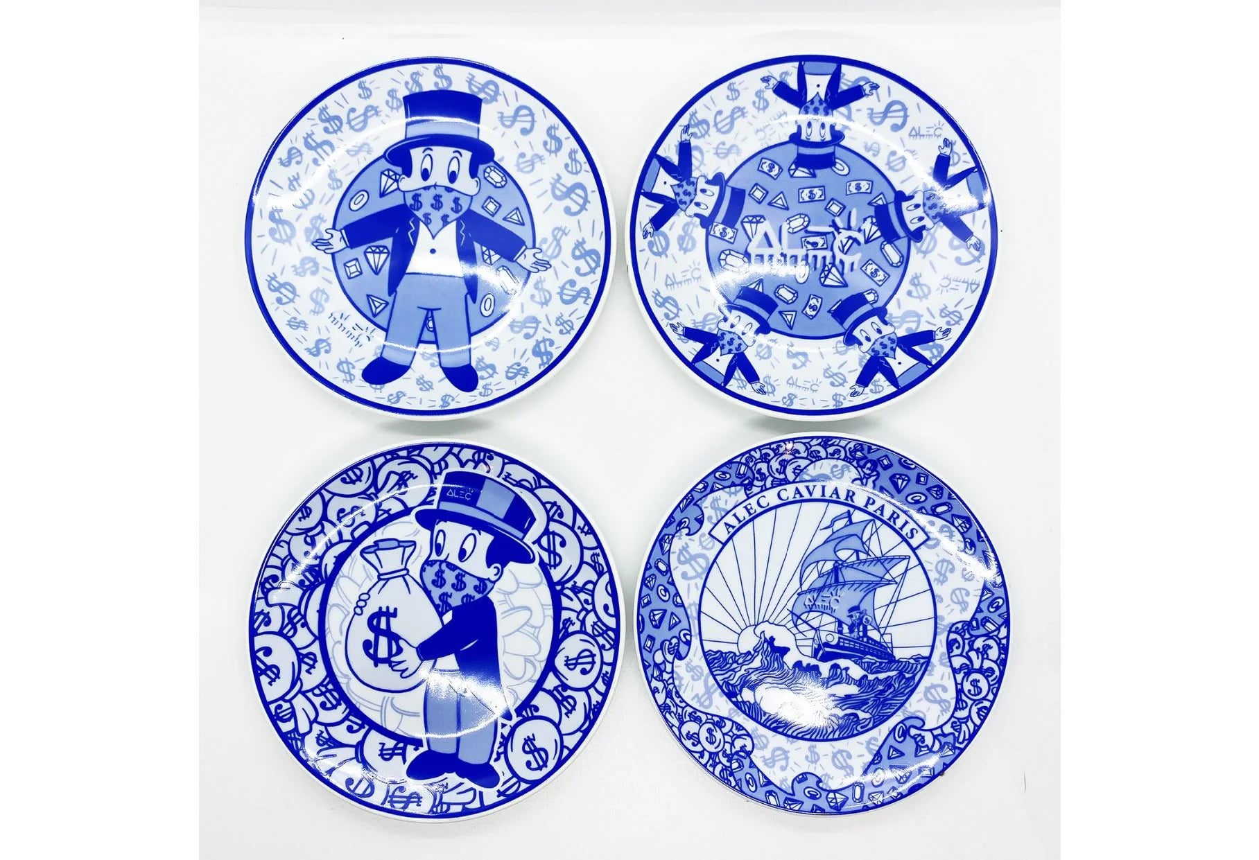 ALEC MONOPOLY Art Plates Set of 4 - Contemporary Pop Art Dinnerware Collection for Home Decor & Wall Display - Perfect for Dining, Gifts & Art Lovers