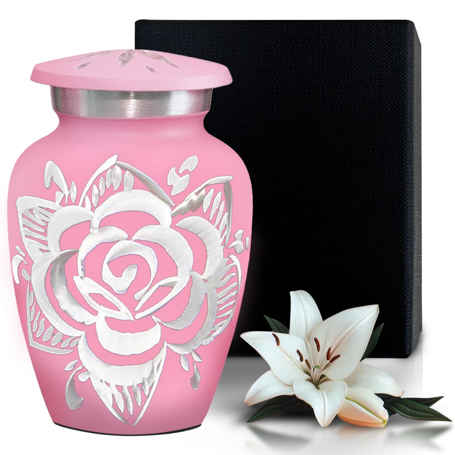 Handcrafted Rose Cremation Urn for Ashes - Elegant Funeral Urn for Women & Men - Memorial Keepsake for Loved Ones - Perfect for Home Memorials, Funeral Services & Ash Scattering Ceremonies (Baby Pink, Small)