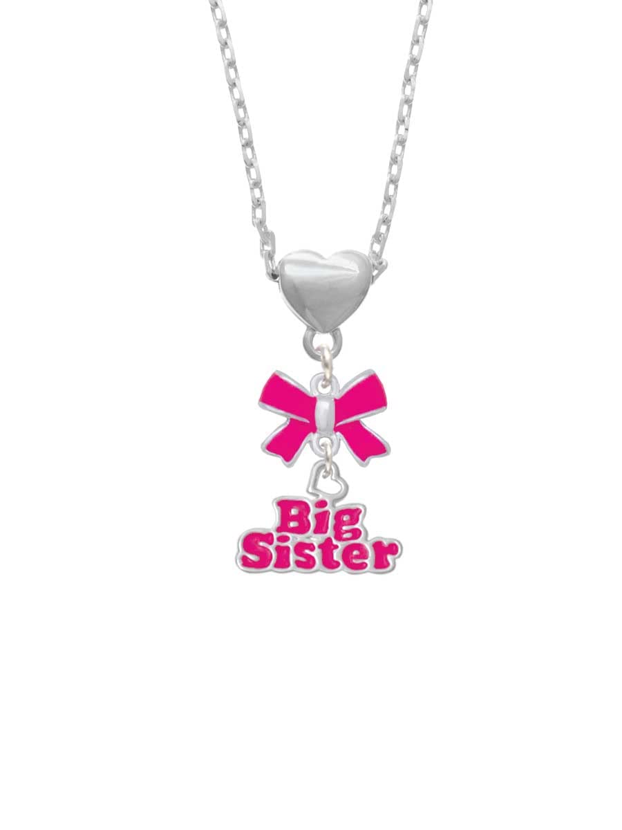 Big Sister Heart Necklace - Silver Plated Bow Pendant with 18+2