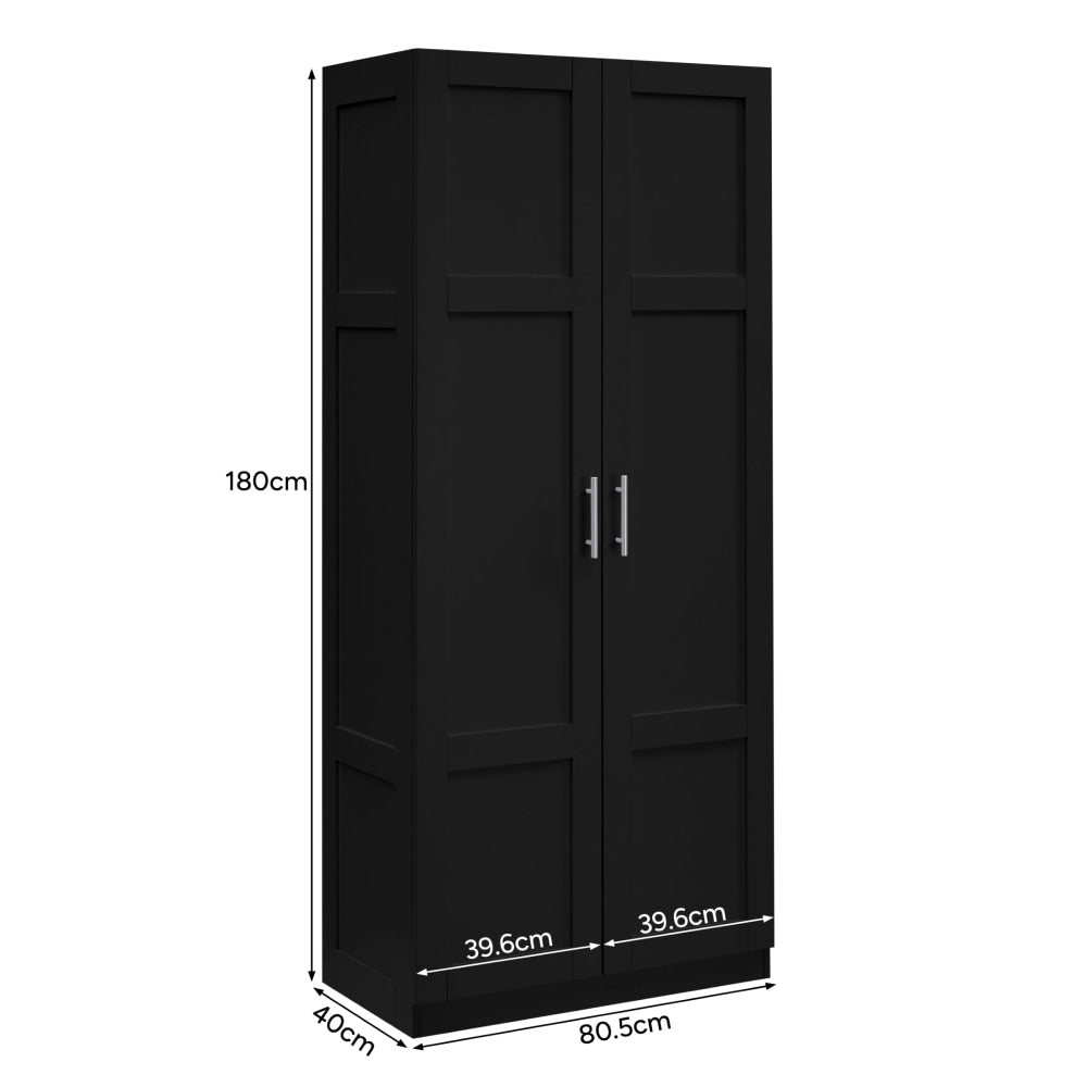 5-Tier Tall Broom Cupboard with 2 Doors - Black Storage Cabinet for Kitchen, Bathroom & Garage Organization | Caddo