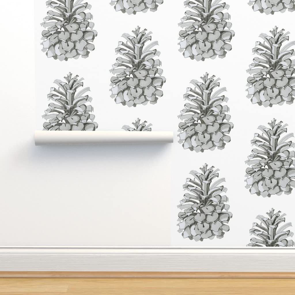 Premium Commercial Grade Wallpaper Samples - Pinecone Watercolor Black & White Nature Woods Traditional Design by Spoonflower | Perfect for Living Room, Bedroom & Office Decor