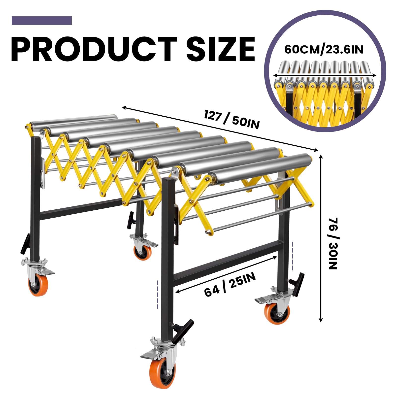 800 LBS Heavy Duty Adjustable Conveyor Roller Stand - 24'' to 52'' Length & 30'' to 50'' Height - 23'' Wide Stainless Steel Roller Belt System for Woodworking, Planer, Warehouse - Built-in Hooks for Easy Storage & Transport - Perfect for Loading/Unloading, Assembly Lines & Material Handling