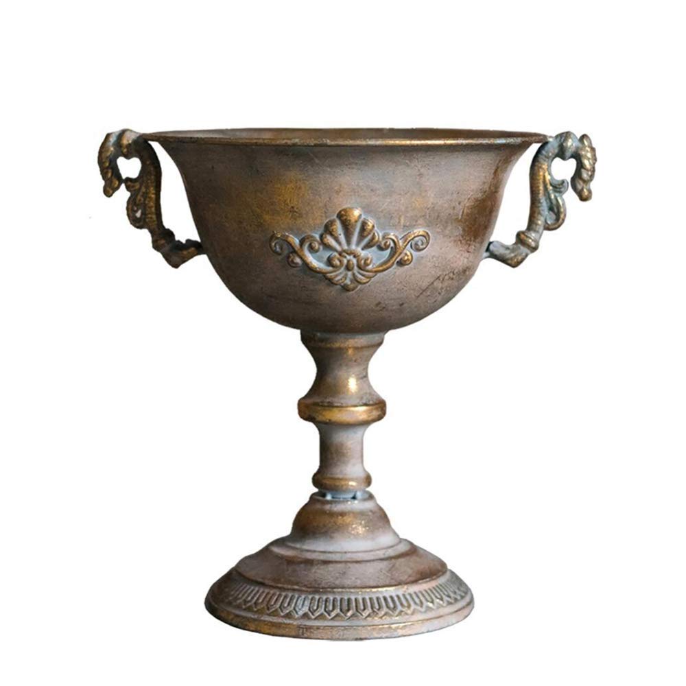LIUSHI Roman Style Metal Vase - Bronze Round Garden Planter Pot with 27.5cm Height - Perfect for Indoor/Outdoor Decor, Patio, Balcony & Wedding Centerpieces