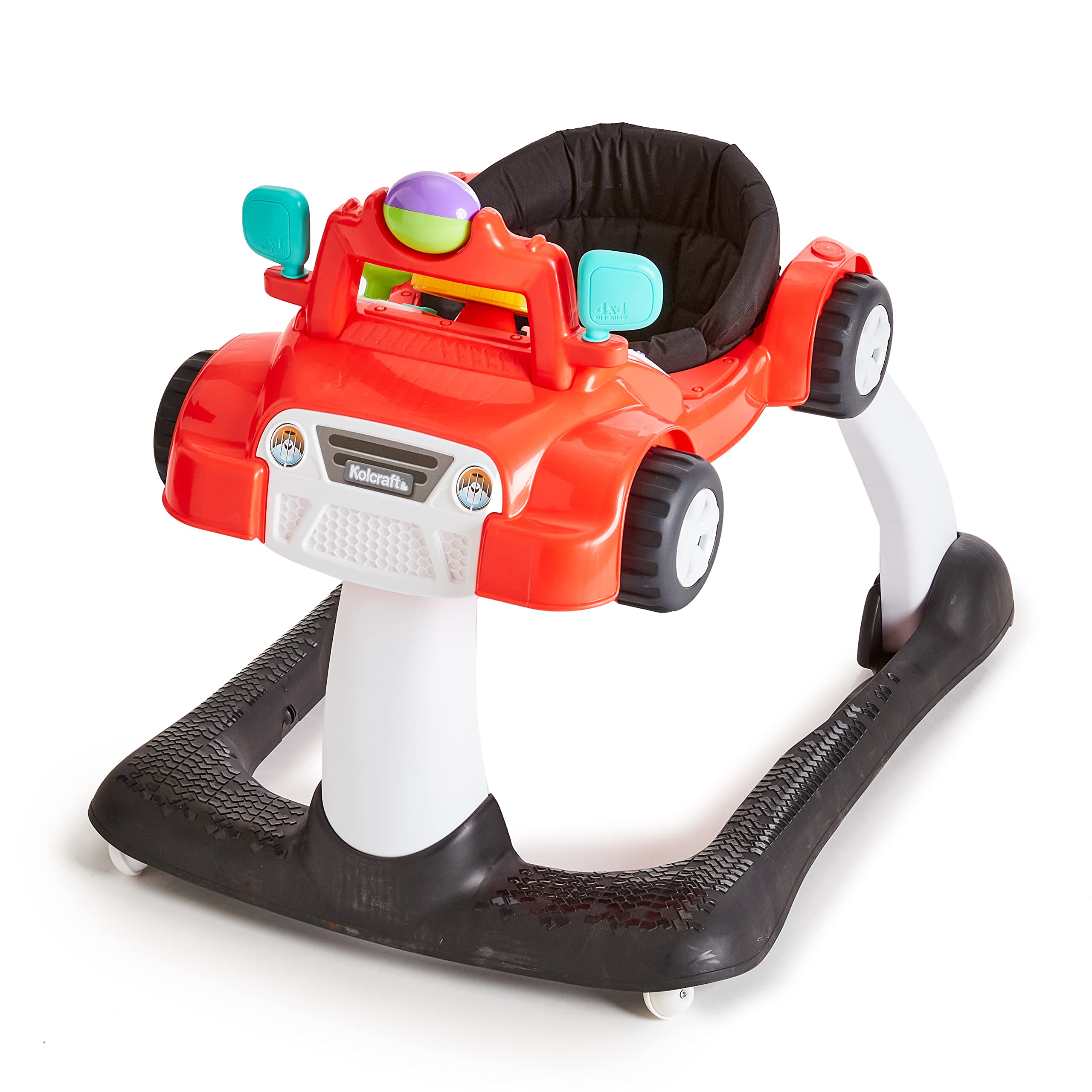 Kolcraft 4x4 2-in-1 Baby Activity Push Walker with Steering Wheel, Lights & Sounds - Interactive Learning Toy for Infants 6-18 Months (Racer Red) | Perfect for Early Walking Development & Indoor Playtime