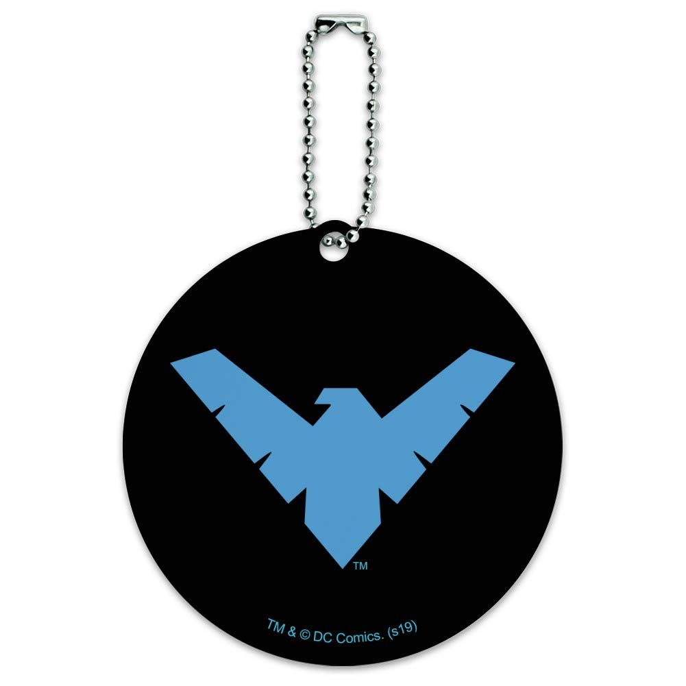 Batman Nightwing Logo Round Luggage ID Tag - Durable Suitcase Carry-On Name Tag for Travel - Perfect for Airports, Business Trips & Vacation Identification