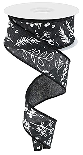 Premium Winter Greenery Canvas Wired Edge Ribbon - 10 Yards (Black, 1.5 Inch) for Christmas Wreaths, Gift Wrapping & Holiday Decorations