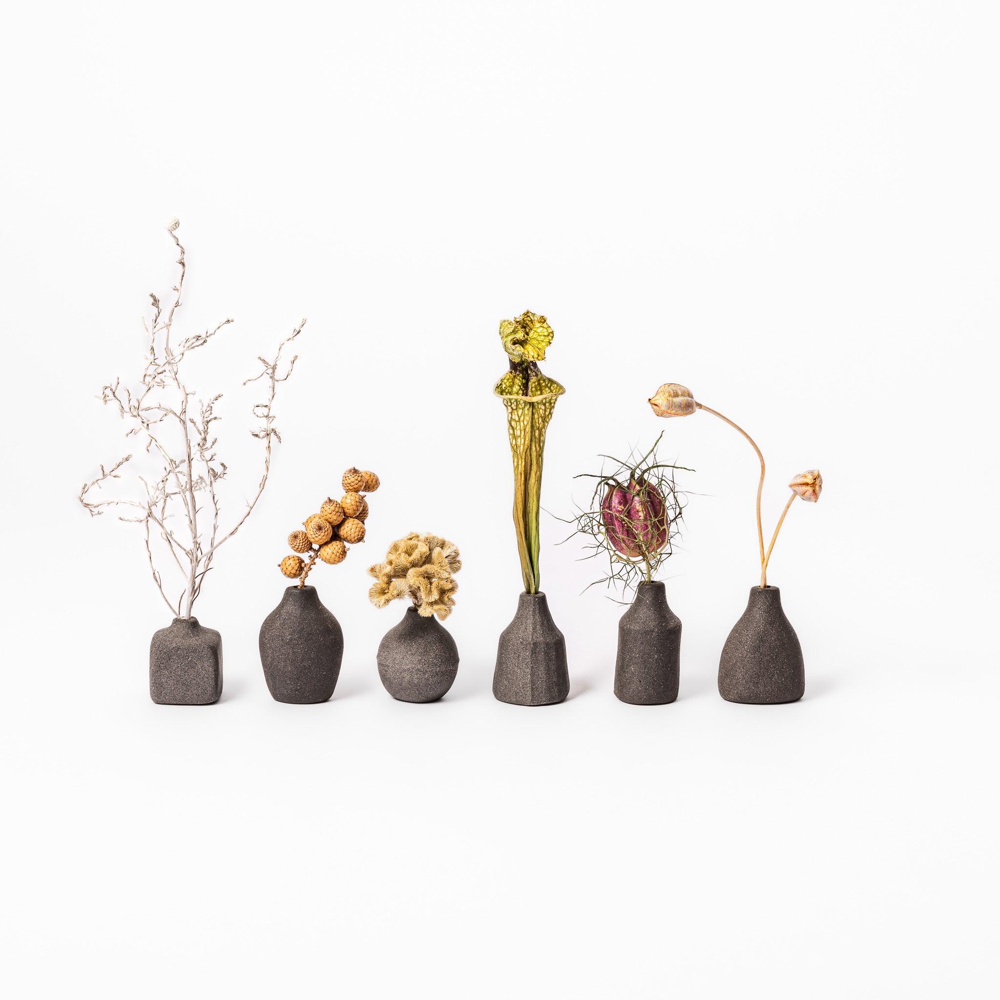 Minimalist Black Ceramic Bud Vase Set - Small Flower Vases for Home Decor, Wedding Centerpieces, Table Arrangements & Modern Interior Design