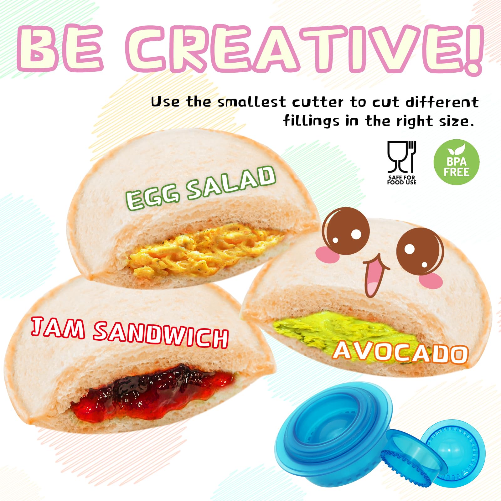 HiYZ 5-Piece Sandwich Cutter and Sealer Set - Stainless Steel Peanut Butter & Jelly Crustless Sandwich Maker, Pancake & Cookie Cutter for Kids - Perfect for School Lunches, Picnics, and Family Breakfasts