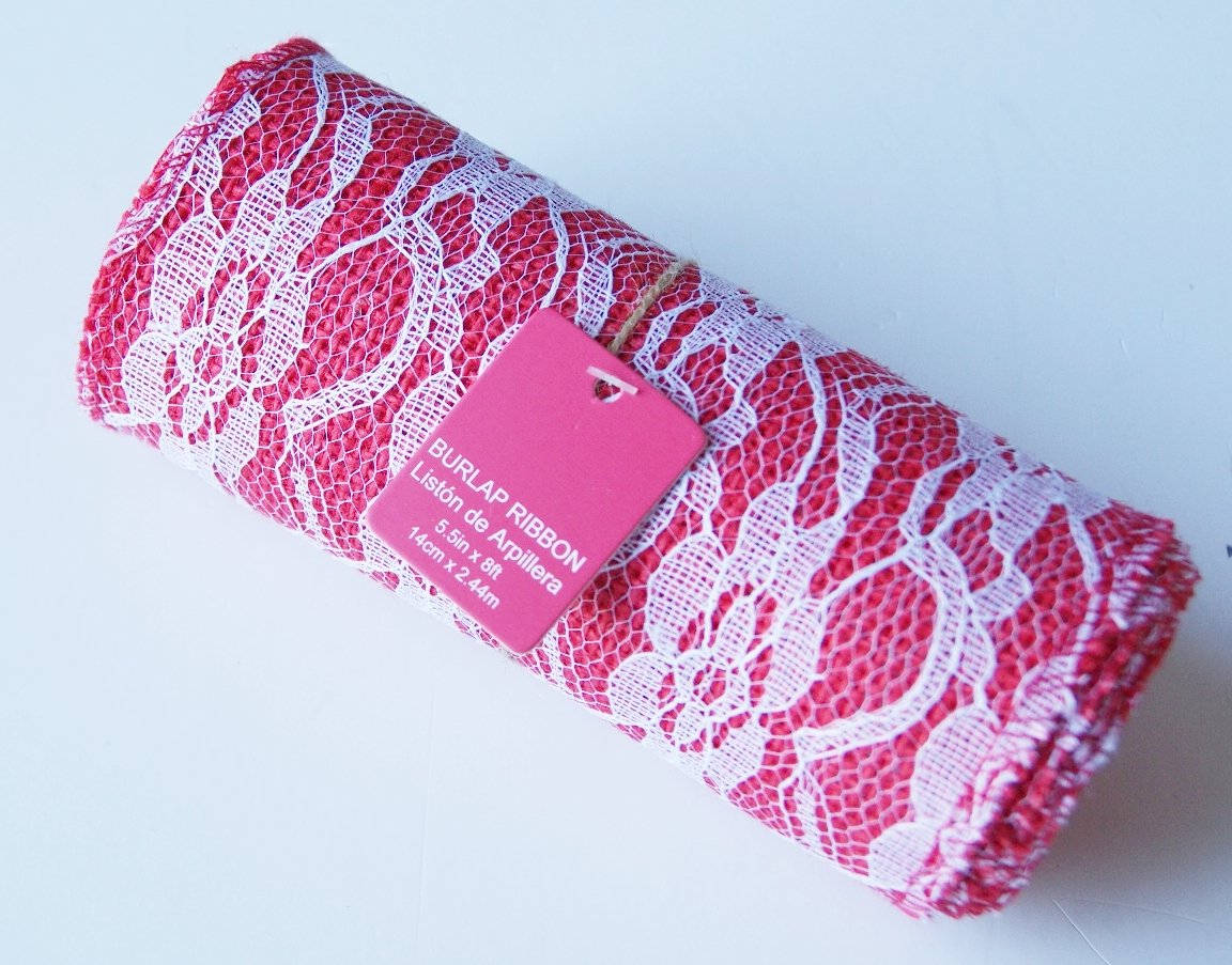 Red Burlap with Lace Ribbon Roll - 5.5
