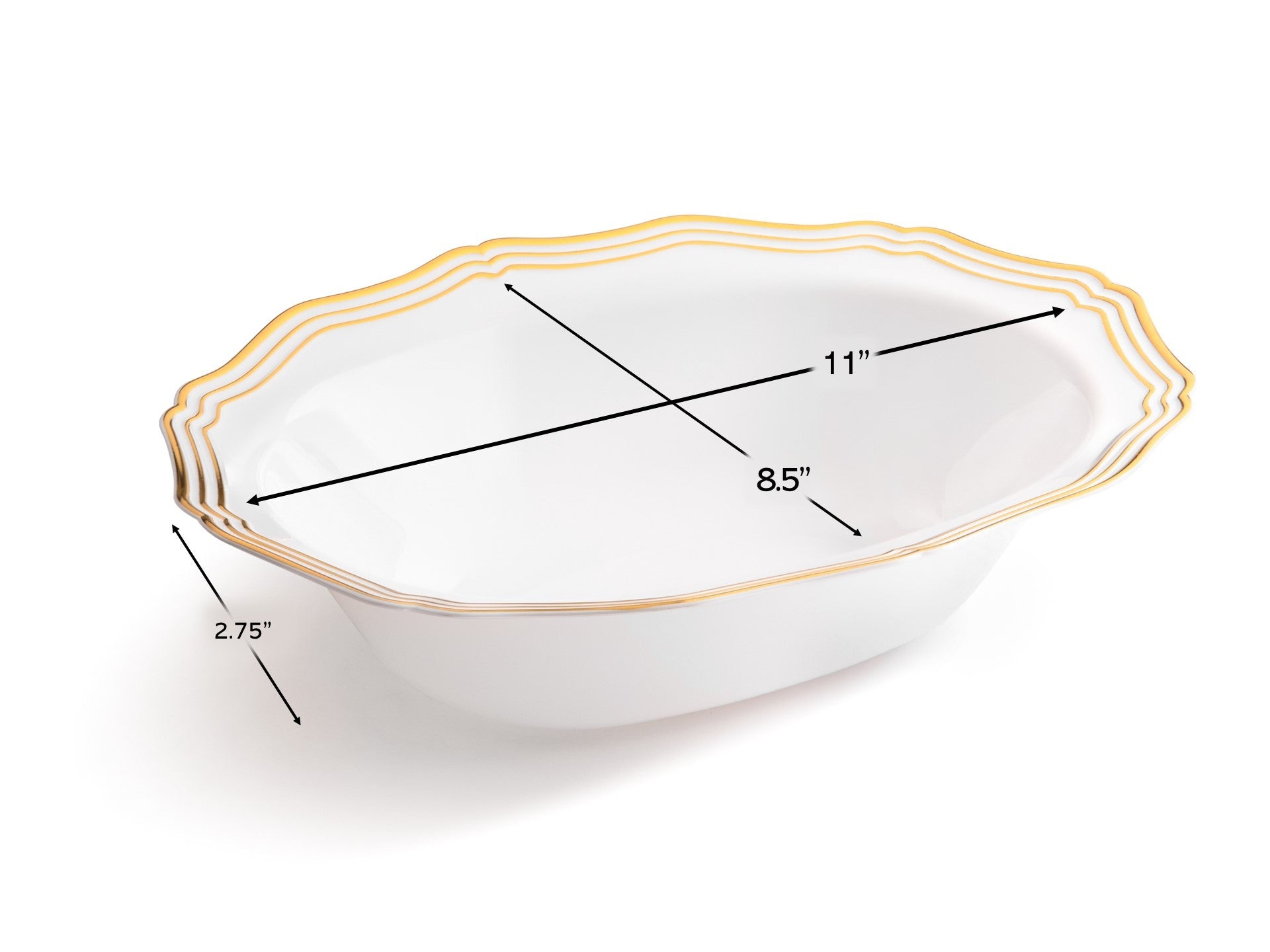 White and Gold Oval Plastic Serving Bowls 2 Pack - Elegant Party Dishes for Salads, Snacks & Entertaining - Durable BPA-Free Plastic Bowls by Aristocrat
